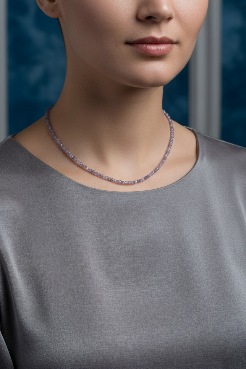 Laboratory Certified Iolite Natural Stone 925 Sterling Silver Rondelle Necklace