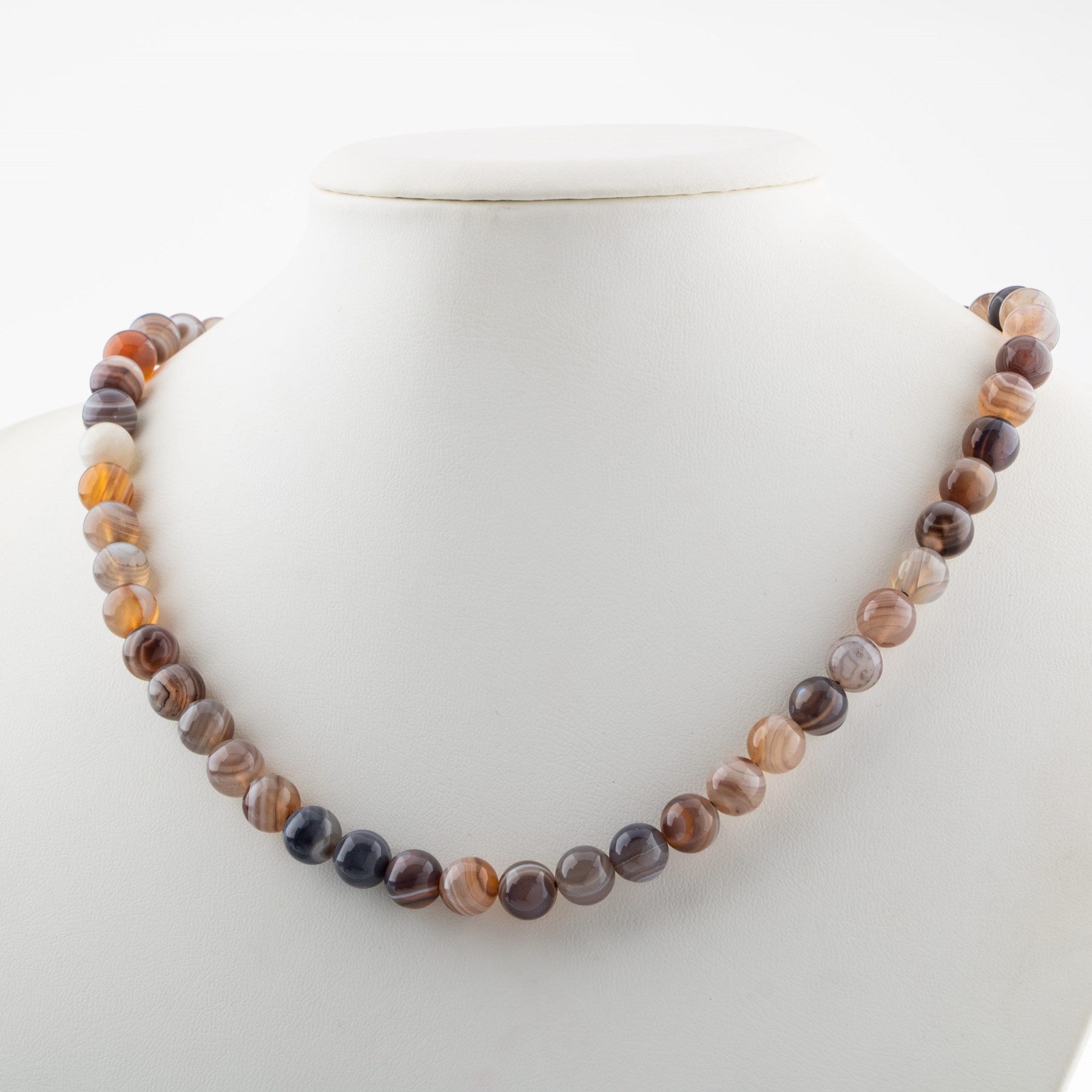 Laboratory Certified Brown Eye Agate 8 mm Natural Stone Necklace