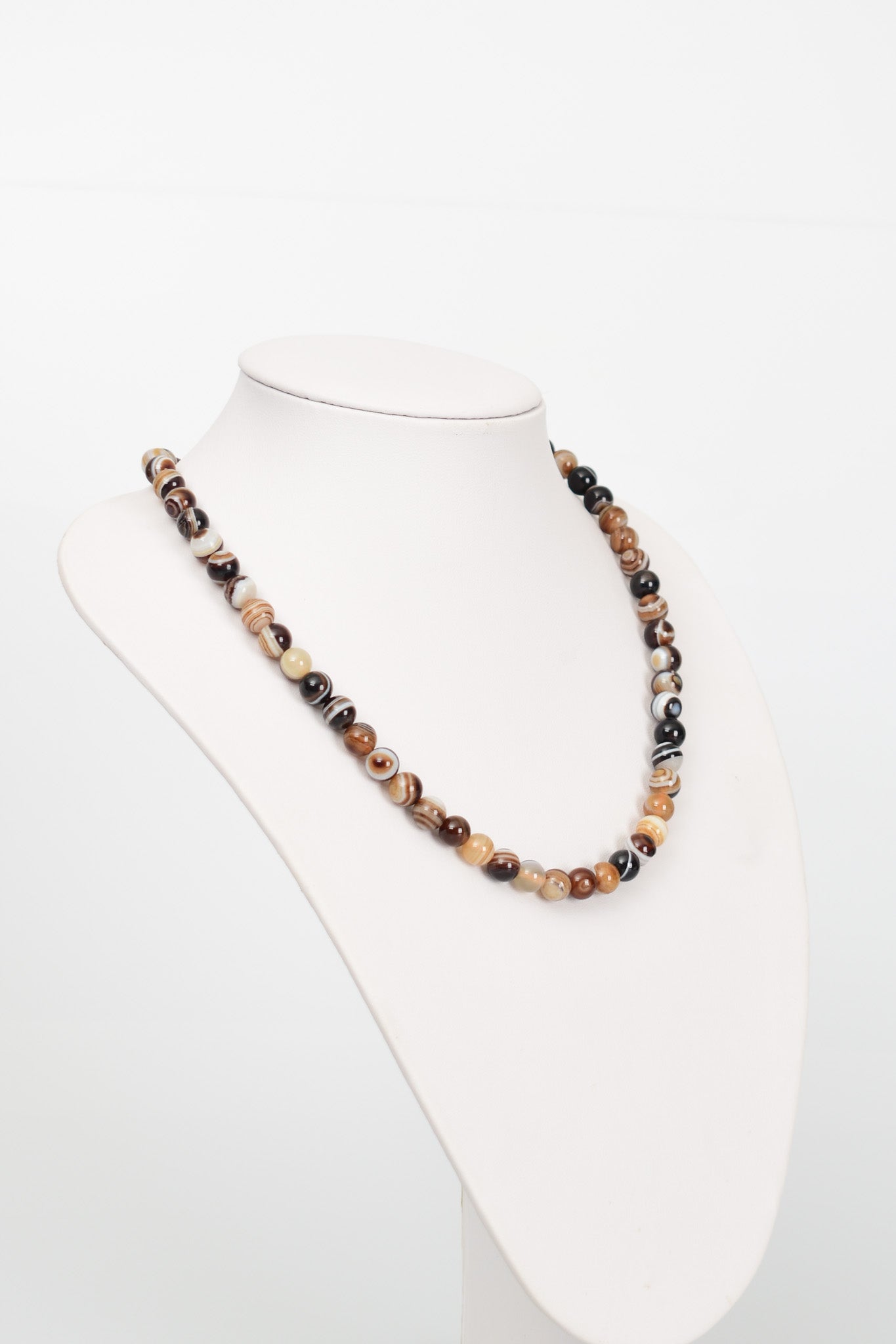 Laboratory Certified Brown Eye Agate 8 mm Natural Stone Necklace