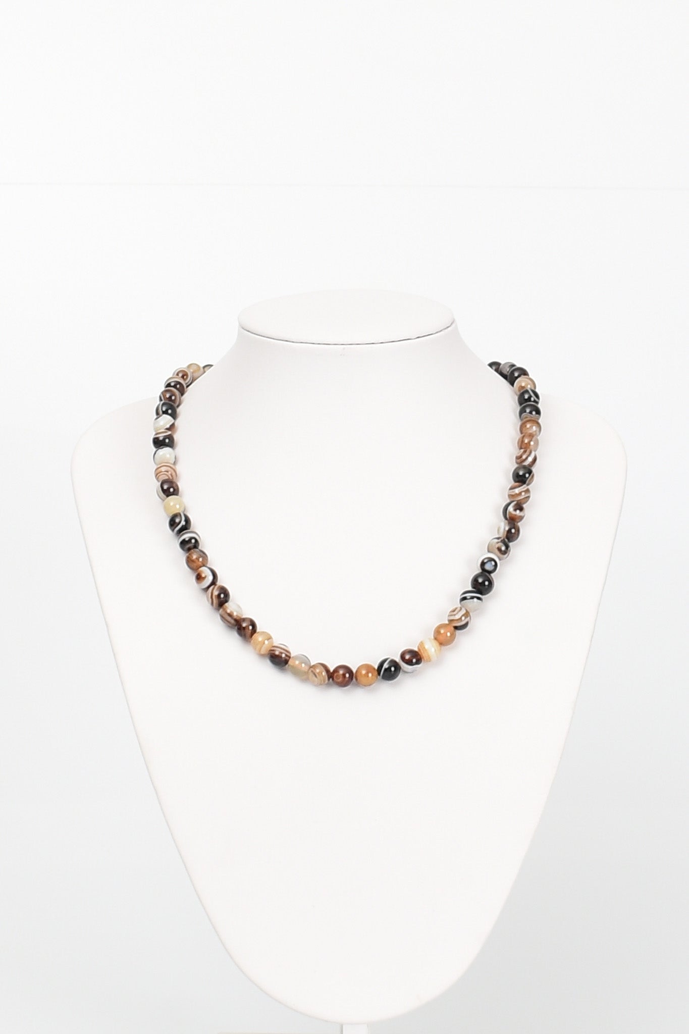 Laboratory Certified Brown Eye Agate 8 mm Natural Stone Necklace