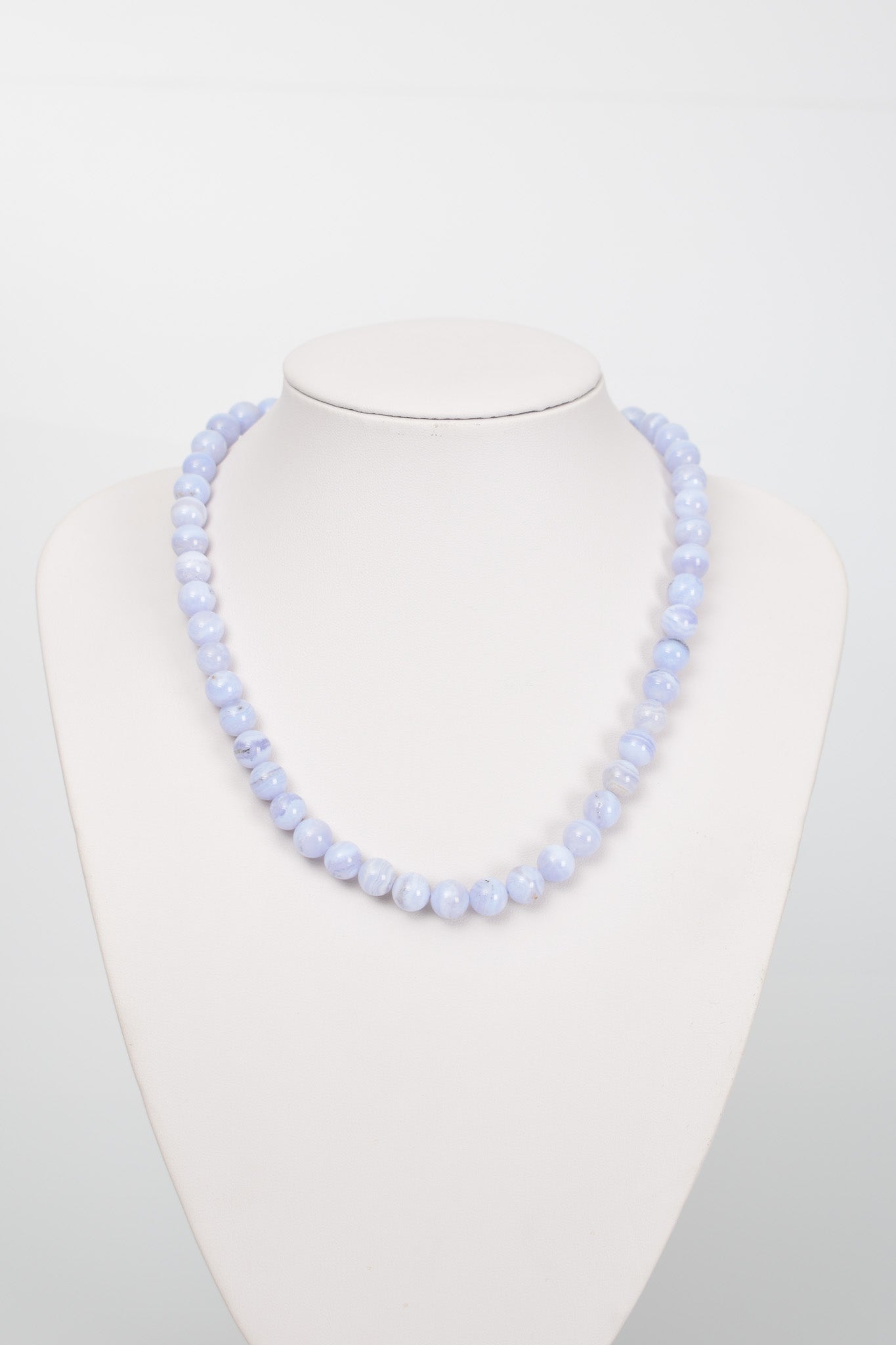 Laboratory Certified Chalcedony 8 mm Natural Stone Necklace