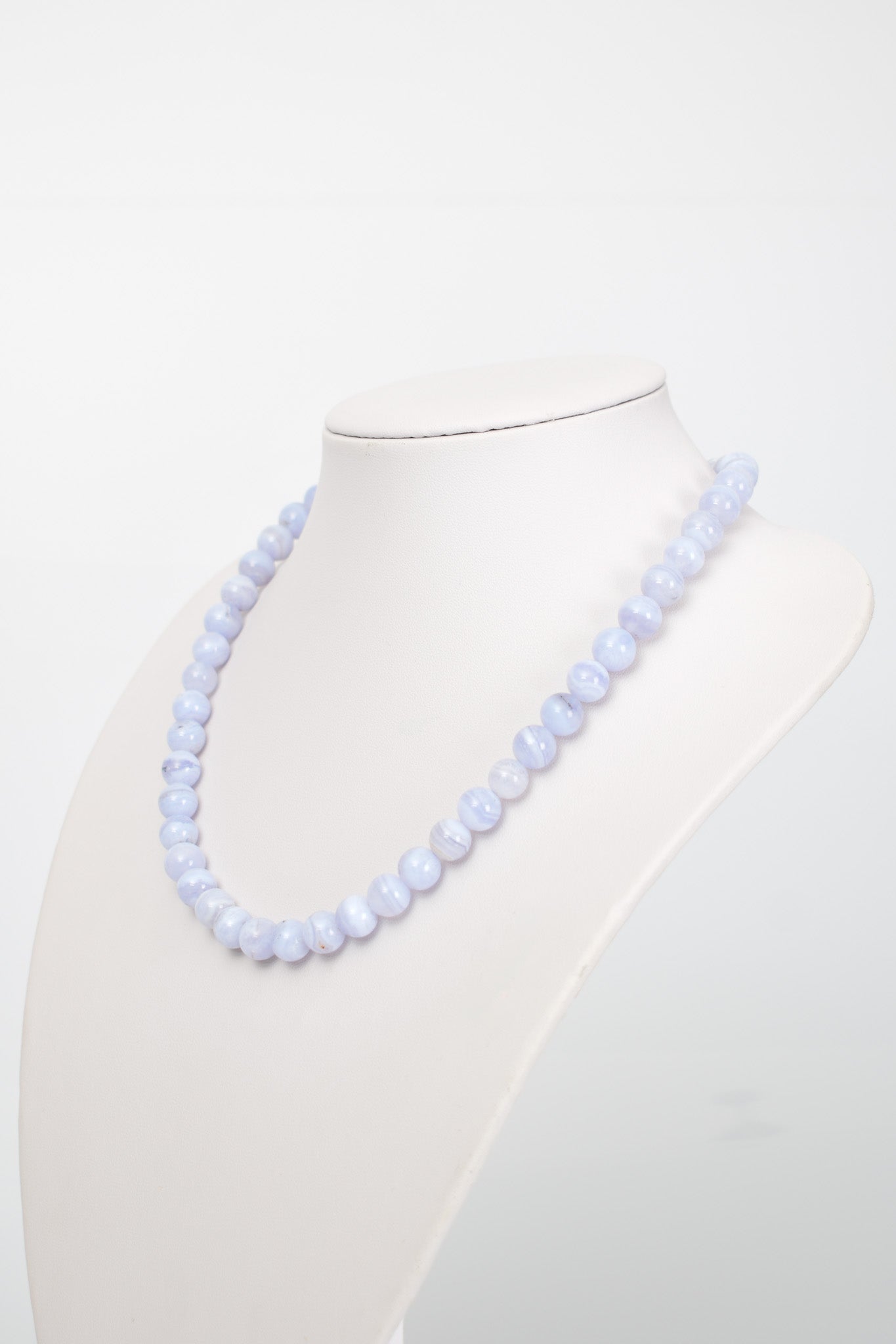 Laboratory Certified Chalcedony 8 mm Natural Stone Necklace