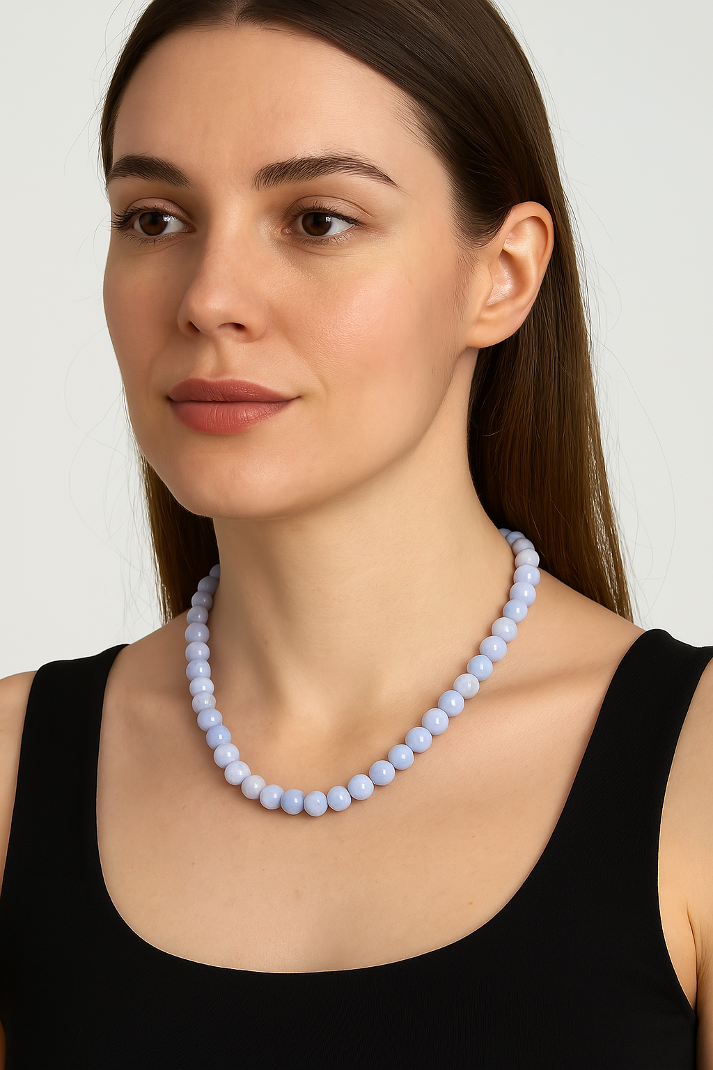 Laboratory Certified Chalcedony 8 mm Natural Stone Necklace