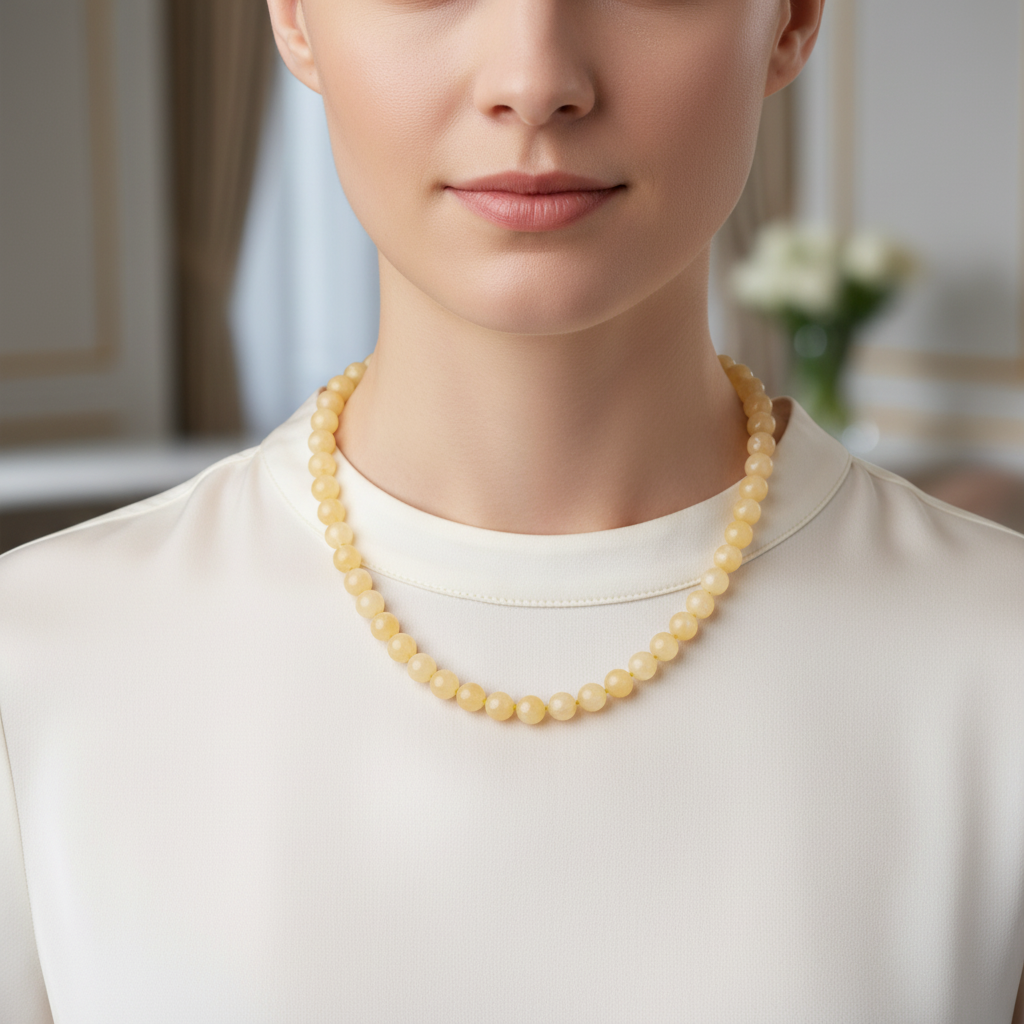 Laboratory Certified Calcite 8 mm Knotted Natural Stone Necklace