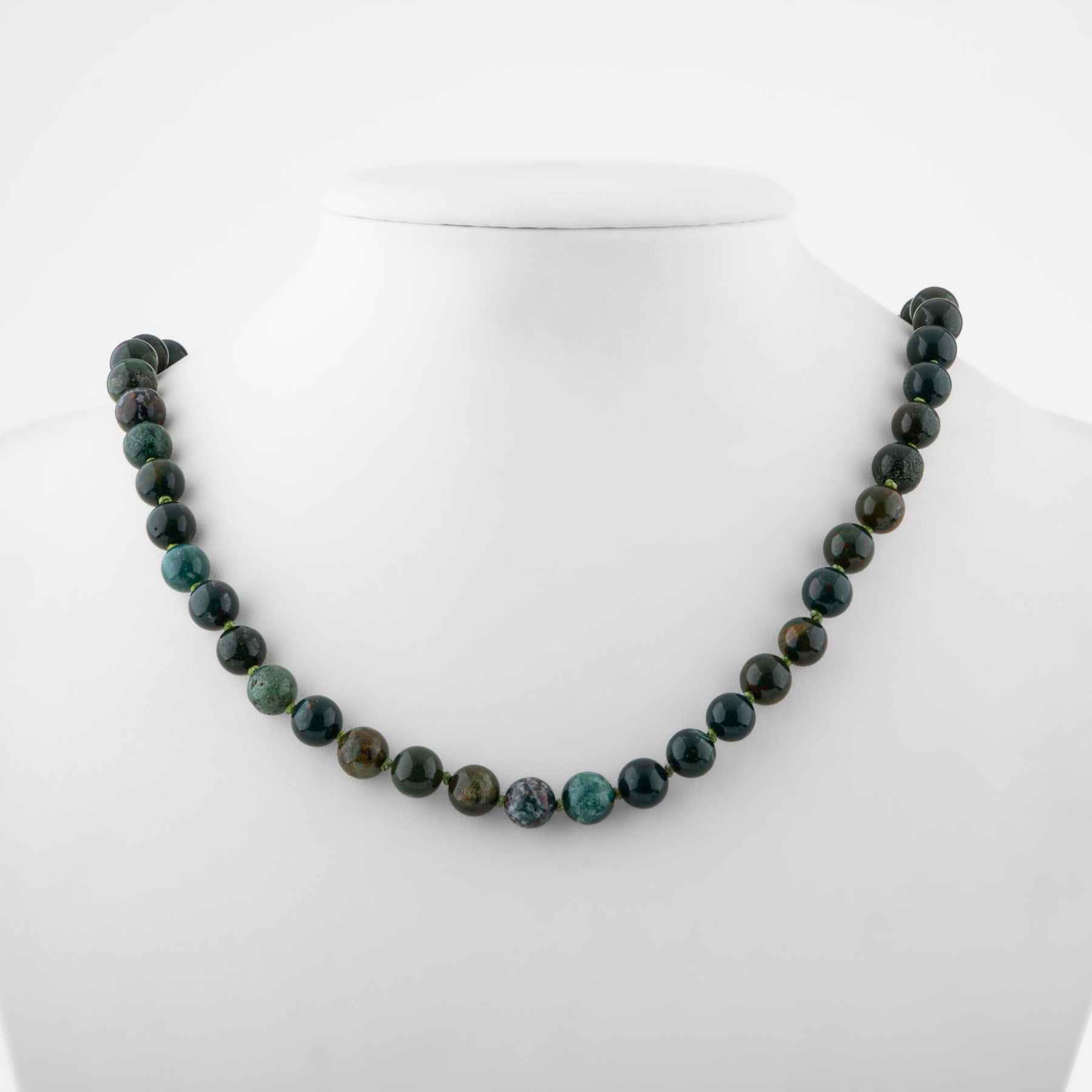 Laboratory Certified Bloodstone 8 mm Knotted Natural Stone Necklace