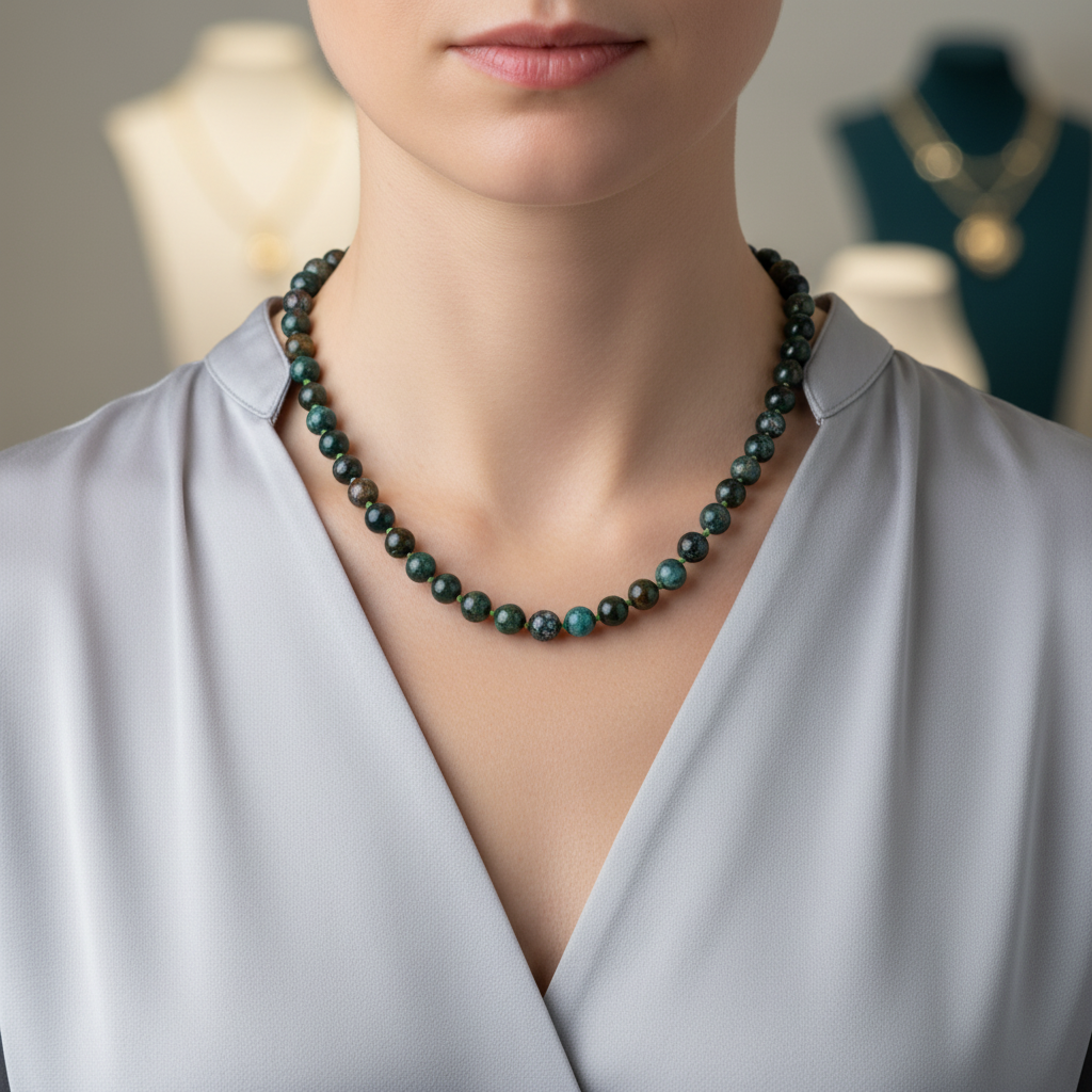 Laboratory Certified Bloodstone 8 mm Knotted Natural Stone Necklace