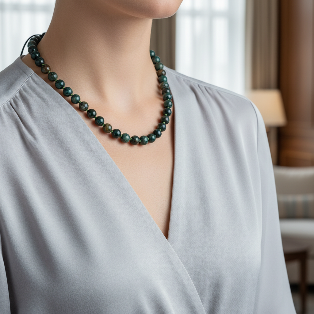 Laboratory Certified Bloodstone 8 mm Knotted Natural Stone Necklace