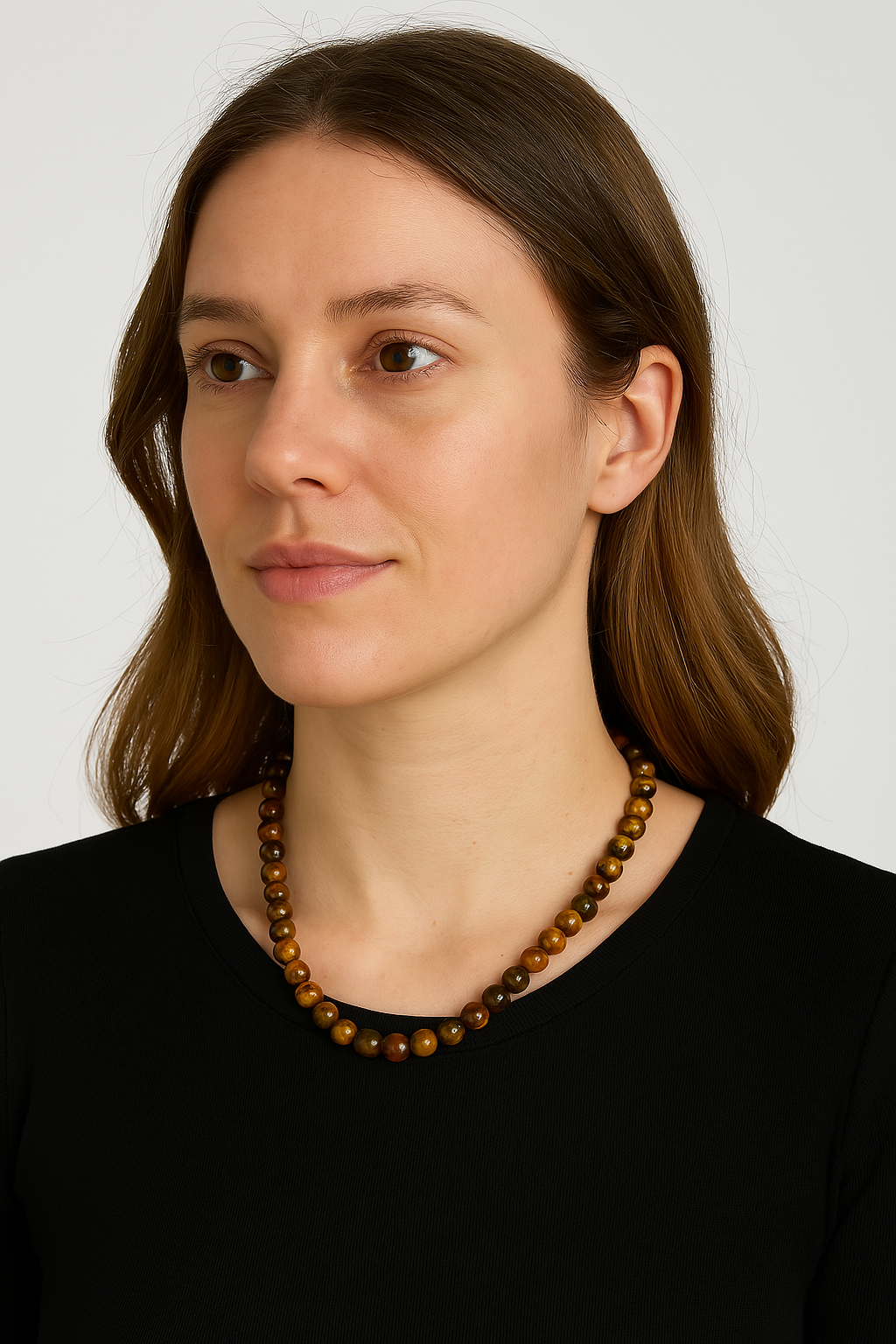 Laboratory Certified Tiger’s Eye 8 mm Natural Stone Necklace