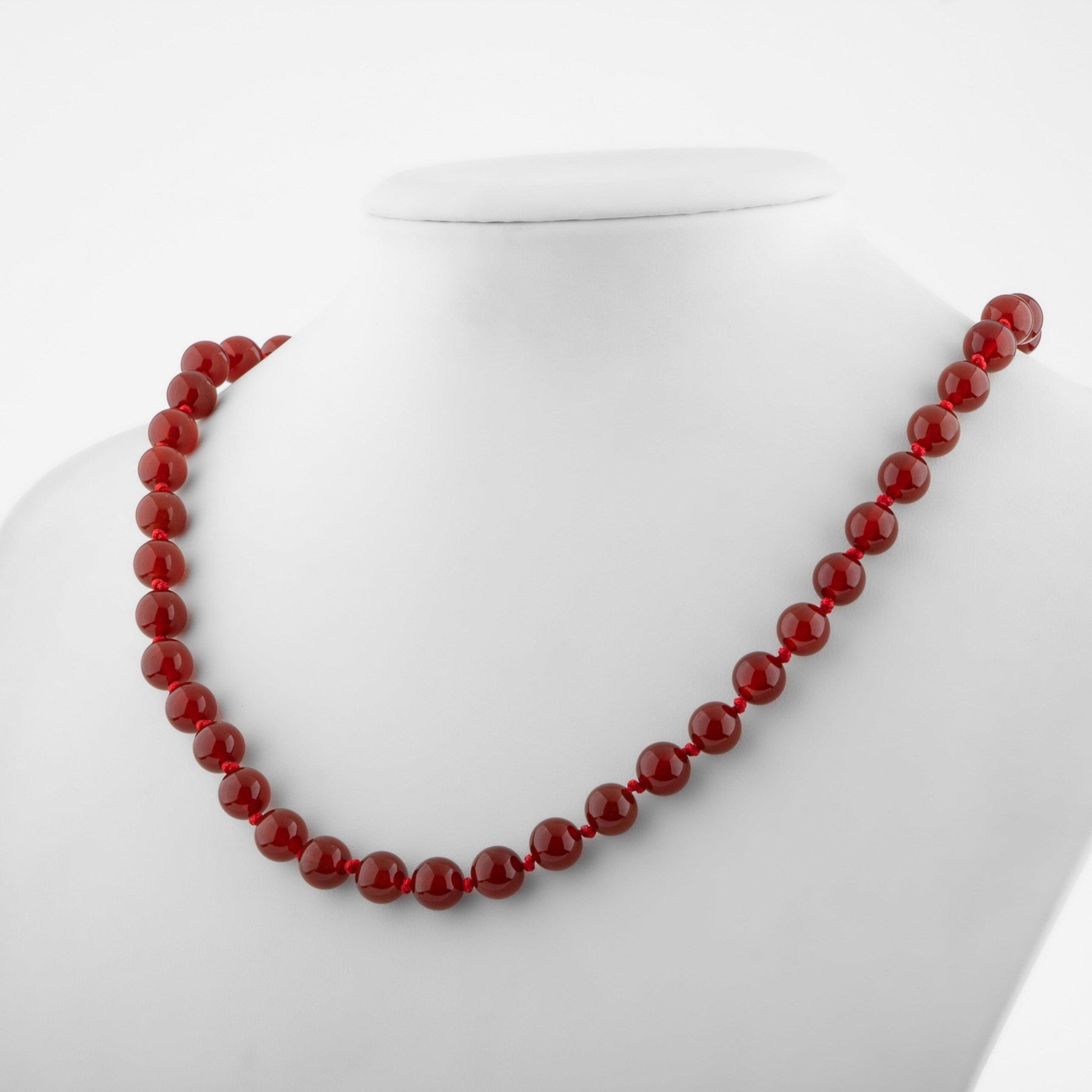 Laboratory Certified Red Agate 6 mm Knotted Natural Stone Necklace