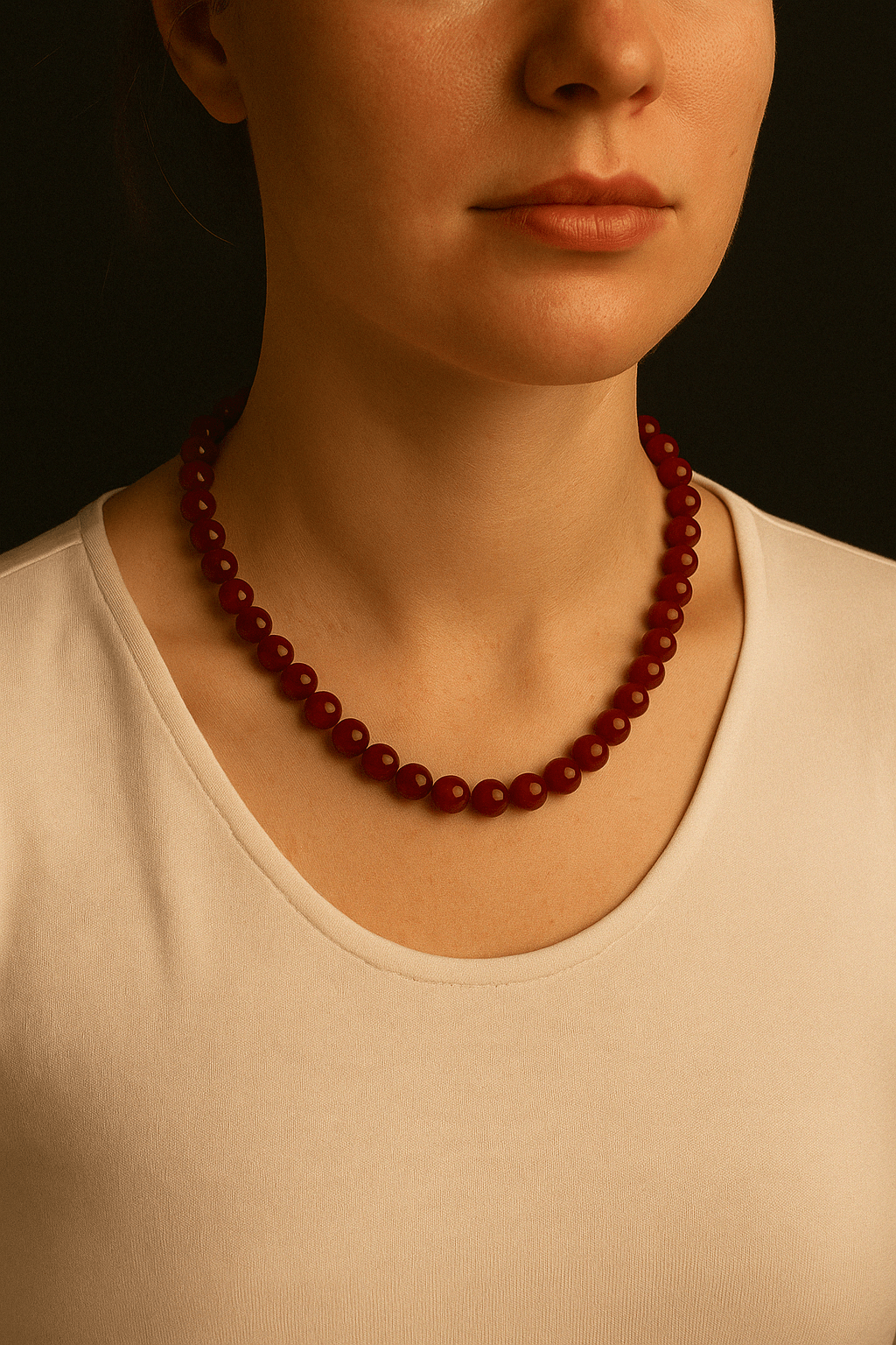 Laboratory Certified Red Agate 8 mm Knotted Natural Stone Necklace