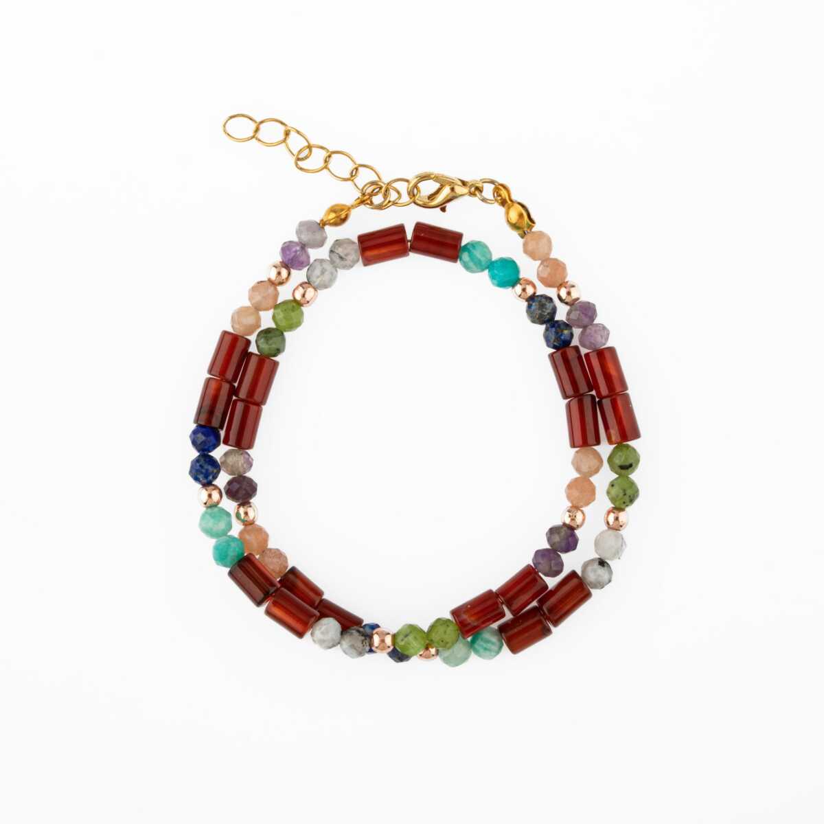 Laboratory Certified Red Agate, Moonstone, Amethyst, Sunstone, Jade & Amazonite Natural Stone Bracelet