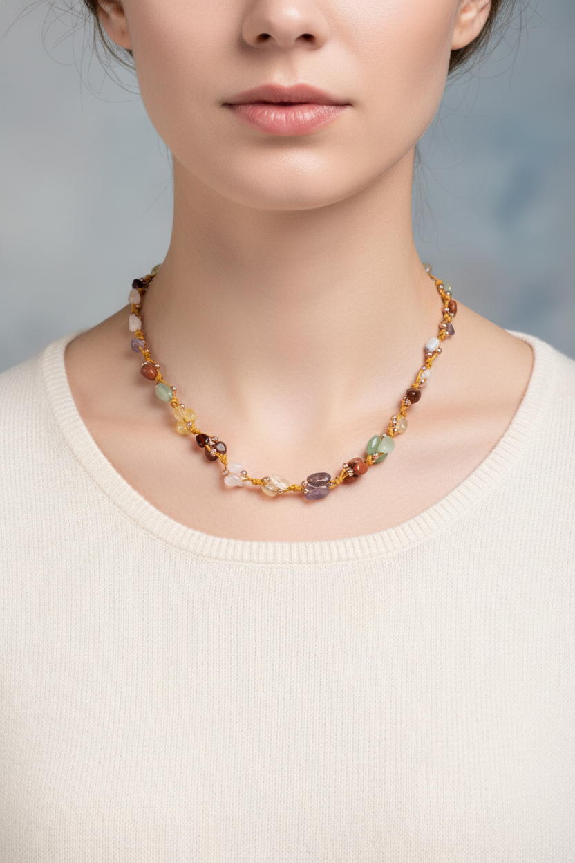 Laboratory Certified Aries Zodiac Natural Stone Macramé Necklace