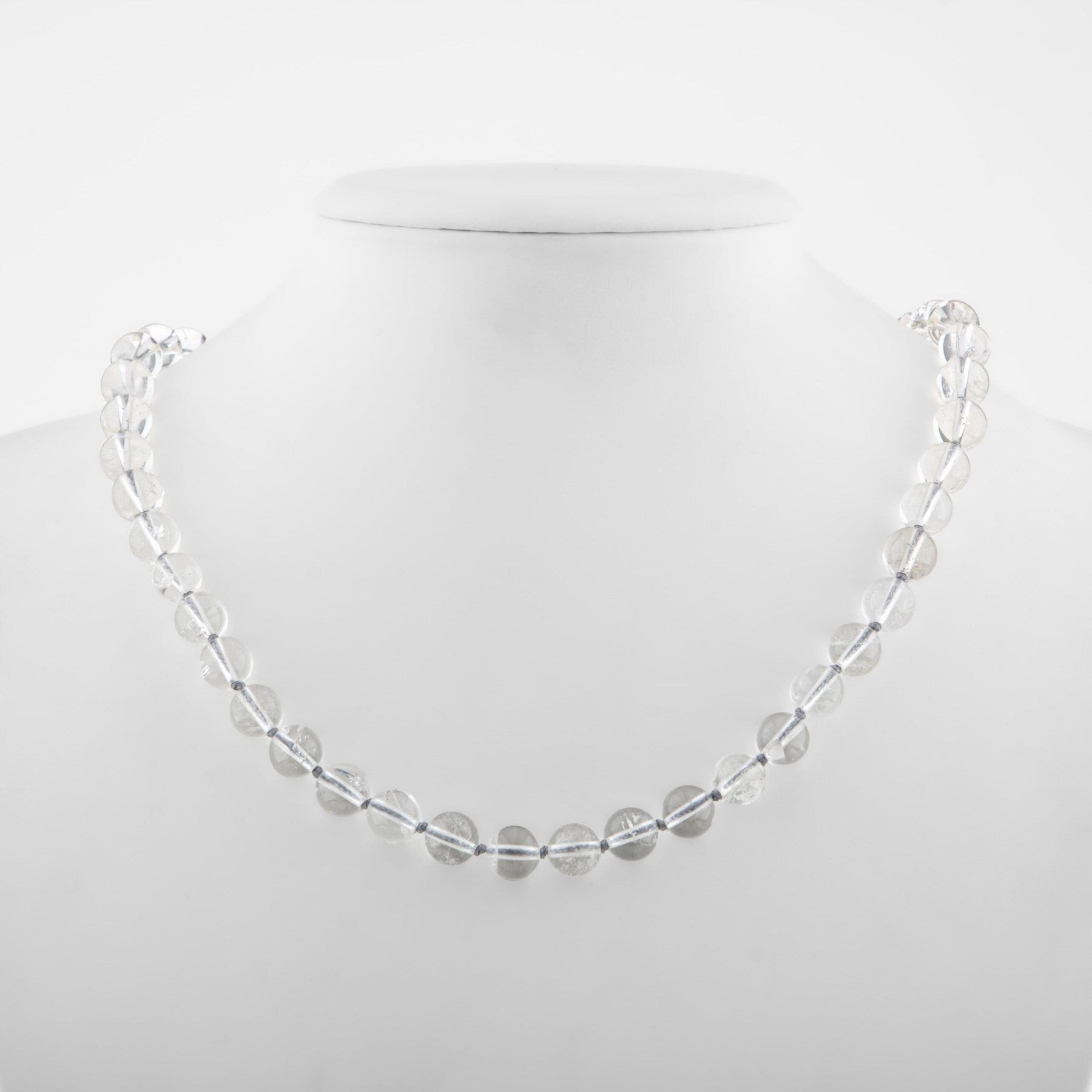 Laboratory Certified Crystal Quartz 8 mm Knotted Natural Stone Necklace