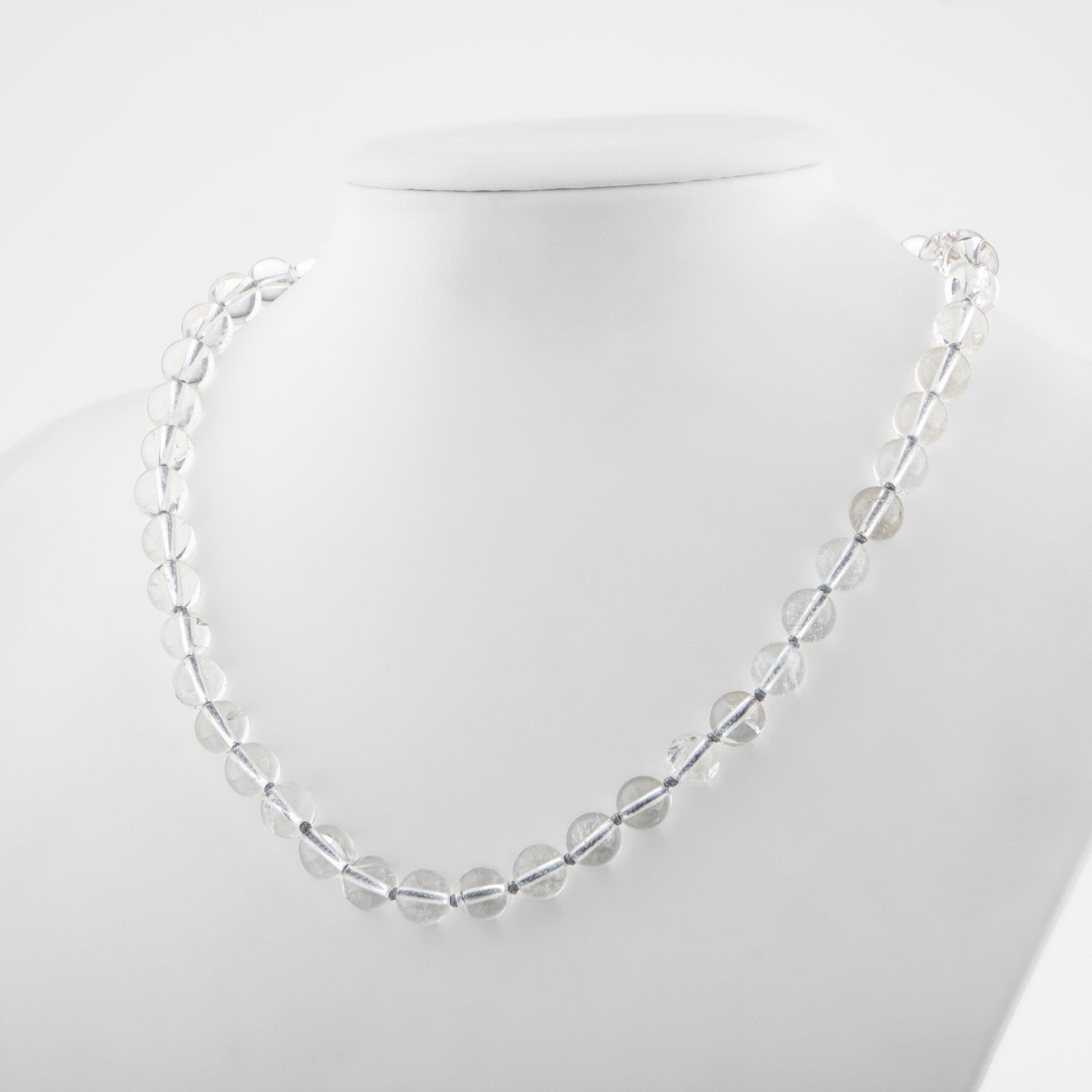 Laboratory Certified Crystal Quartz 8 mm Knotted Natural Stone Necklace