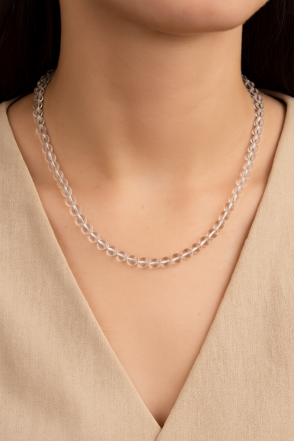 Laboratory Certified Crystal Quartz Natural Stone Knotted Necklace 6 mm