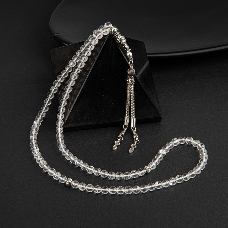 Laboratory Certified Crystal Quartz Natural Stone Prayer Beads 99 Beads – 6 mm
