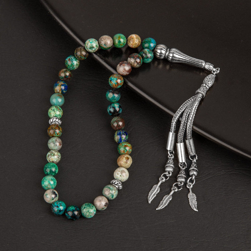 Laboratory Certified Chrysocolla Natural Gemstone Prayer Beads 33-Bead – 8mm