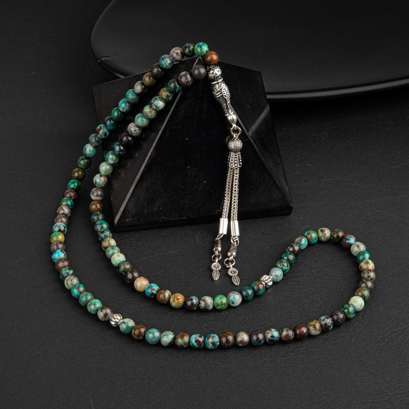 Laboratory Certified Chrysocolla Natural Gemstone Prayer Beads 99-Bead – 6mm