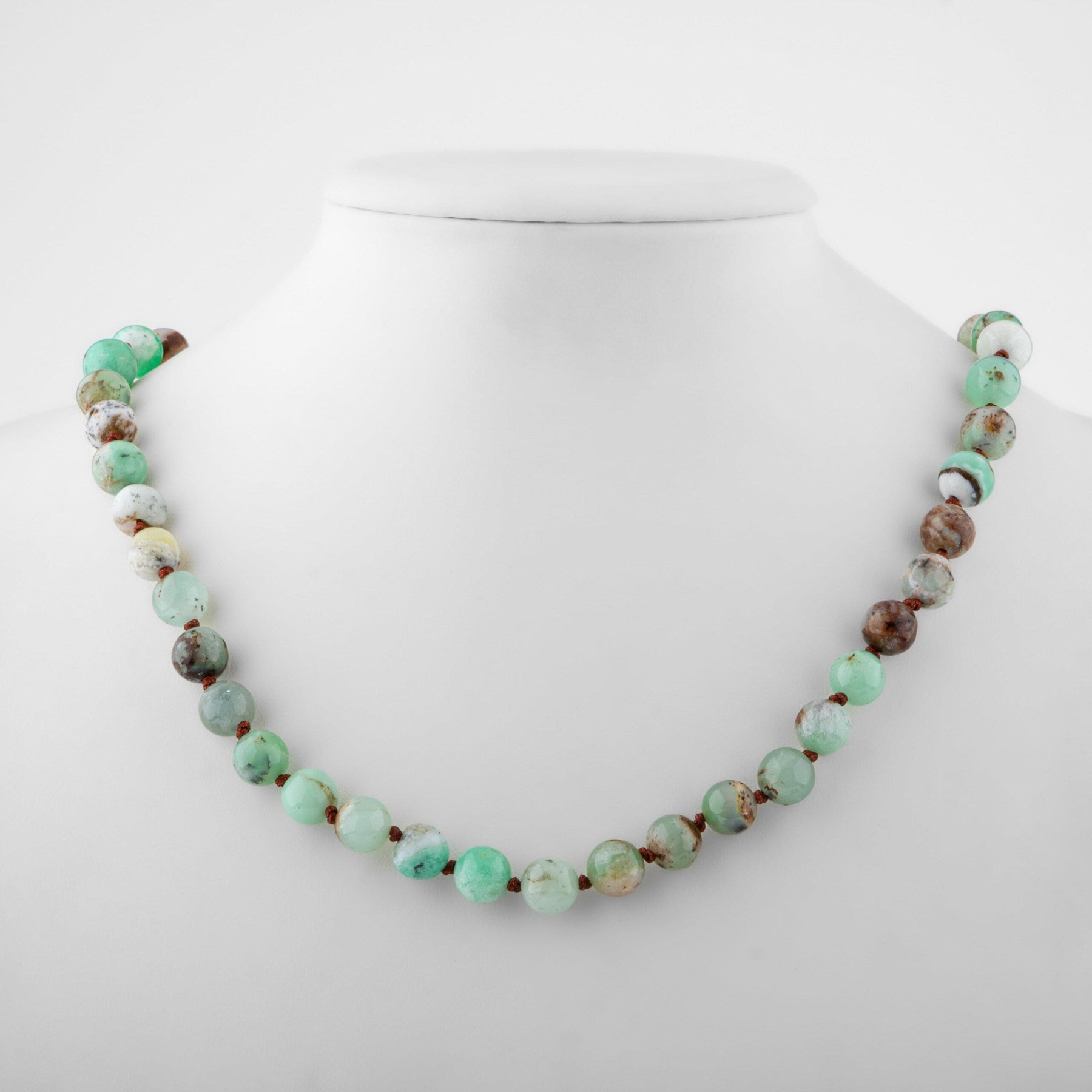 Laboratory Certified Chrysoprase 8 mm Knotted Natural Stone Necklace