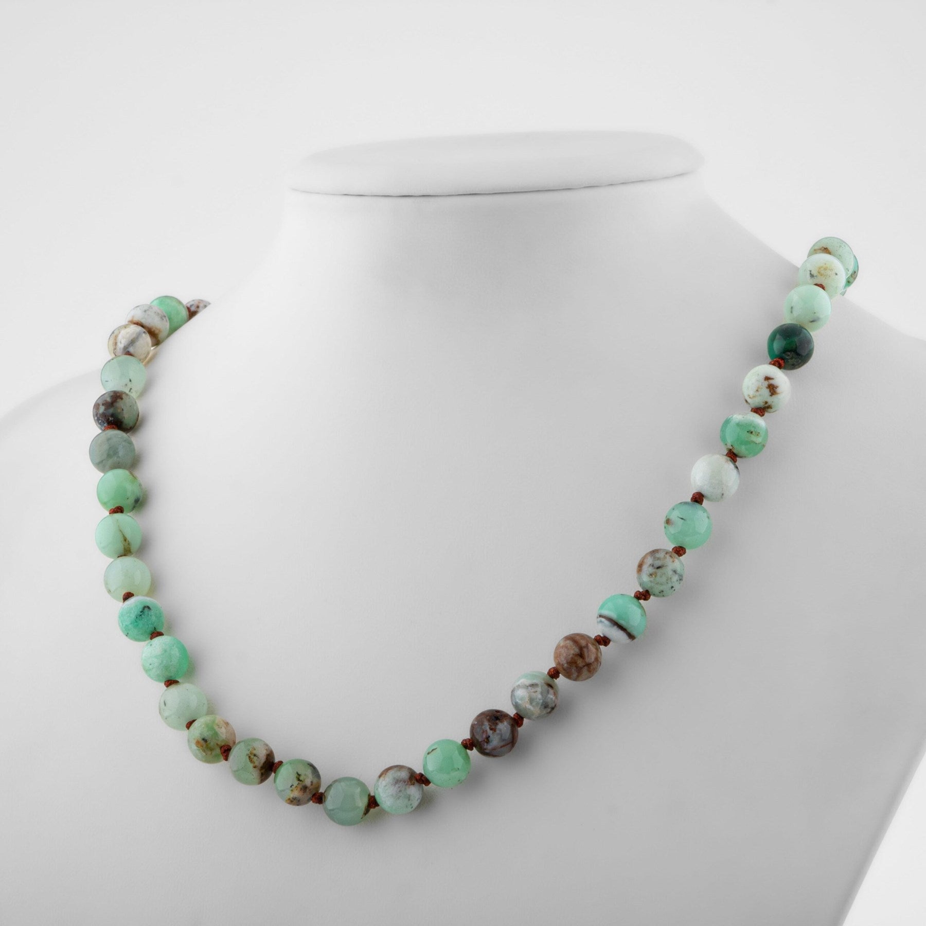 Laboratory Certified Chrysoprase 8 mm Knotted Natural Stone Necklace