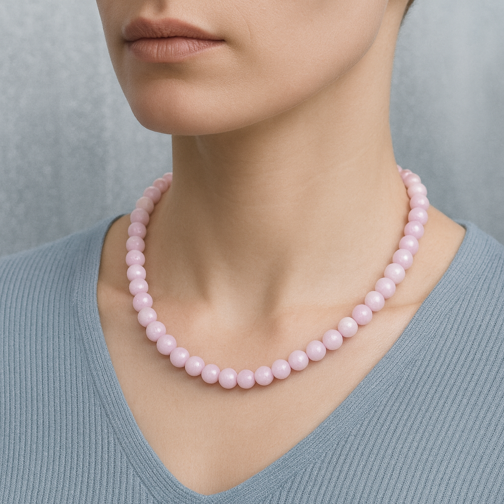 Laboratory Certified Kunzite 8 mm Natural Stone Necklace