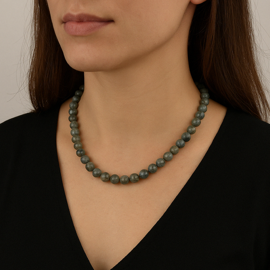 Laboratory Certified Labradorite 8 mm Natural Stone Necklace