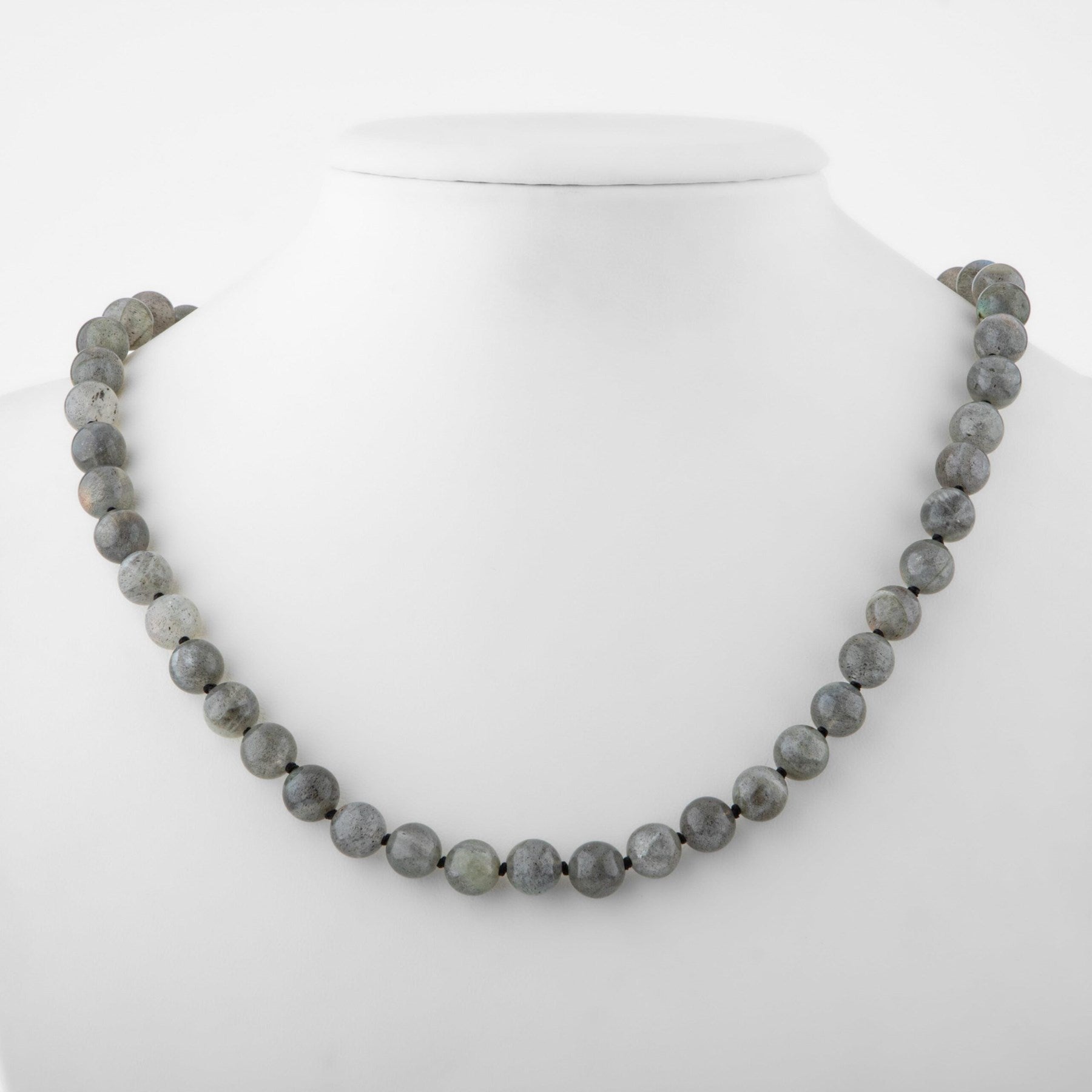 Laboratory Certified Labradorite 8 mm Knotted Natural Stone Necklace
