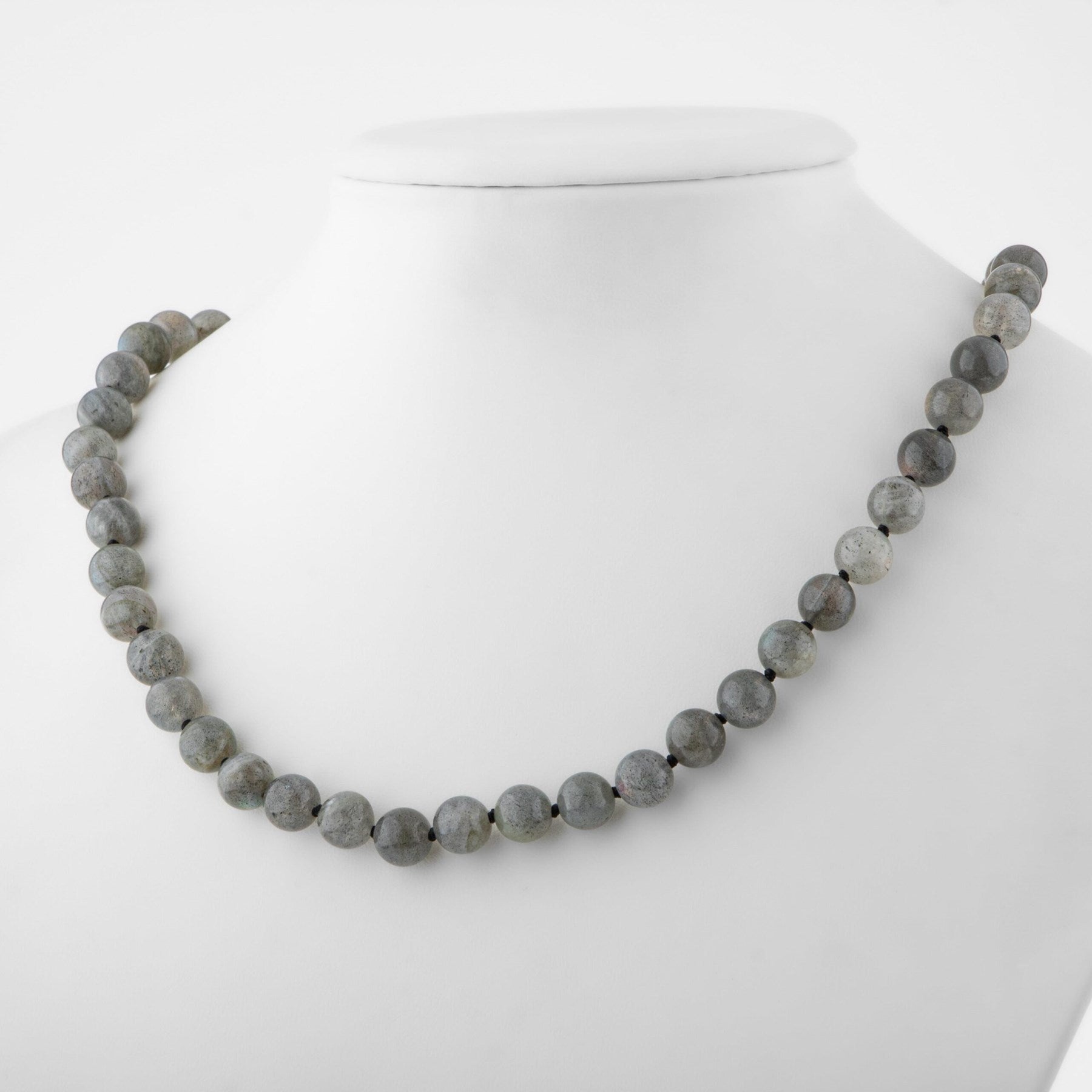 Laboratory Certified Labradorite 8 mm Knotted Natural Stone Necklace