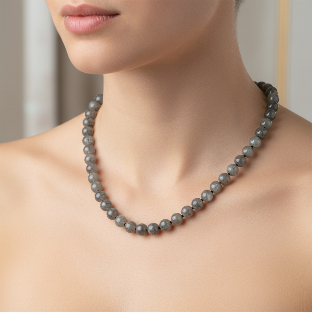 Laboratory Certified Labradorite 8 mm Knotted Natural Stone Necklace