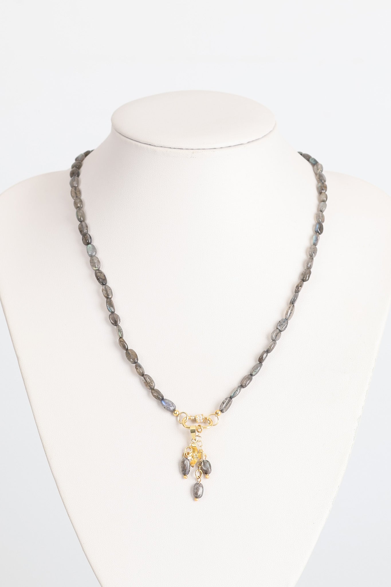 Laboratory Certified Labradorite Natural Stone 925 Sterling Silver Triple-Design Necklace