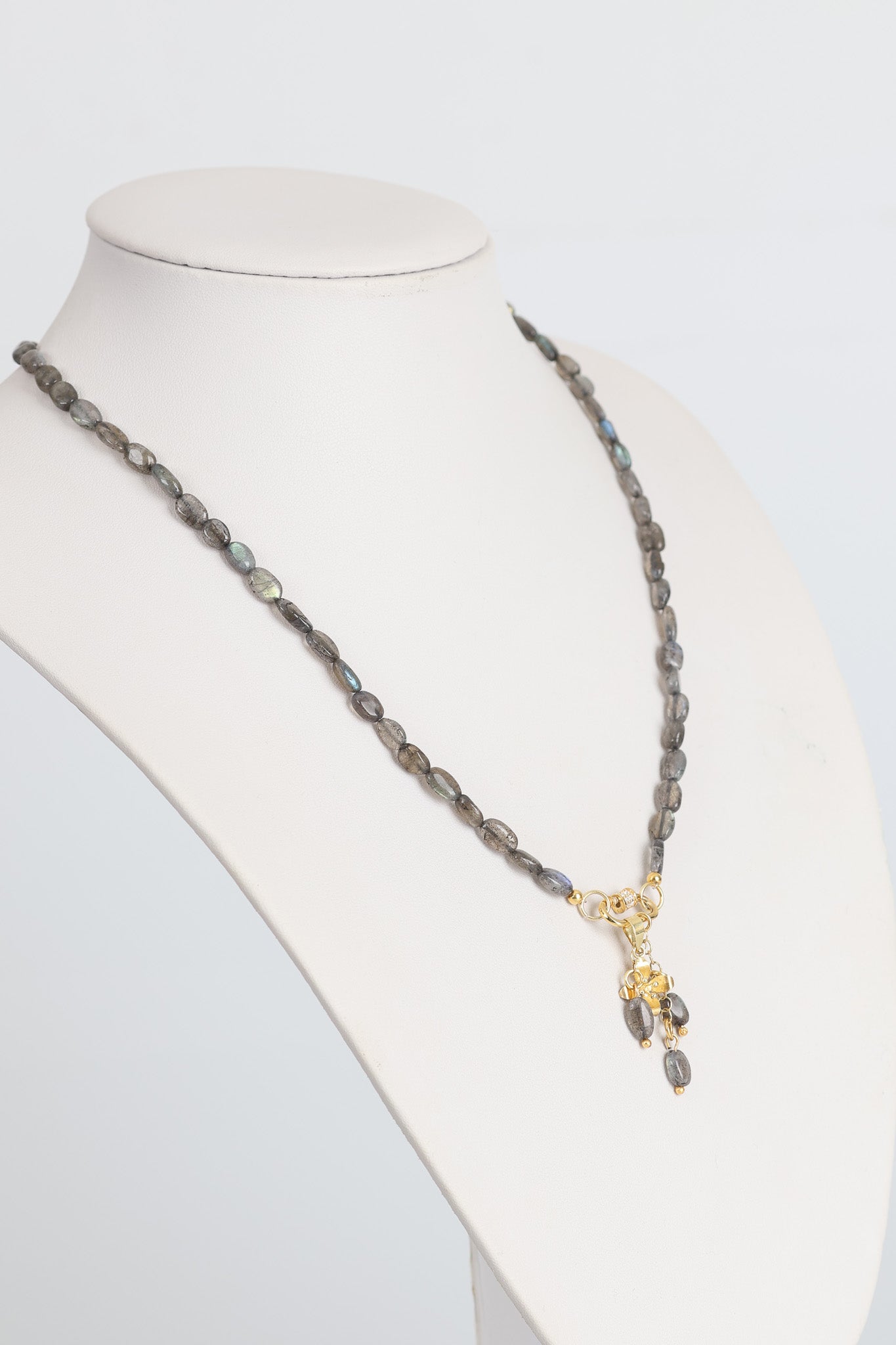 Laboratory Certified Labradorite Natural Stone 925 Sterling Silver Triple-Design Necklace