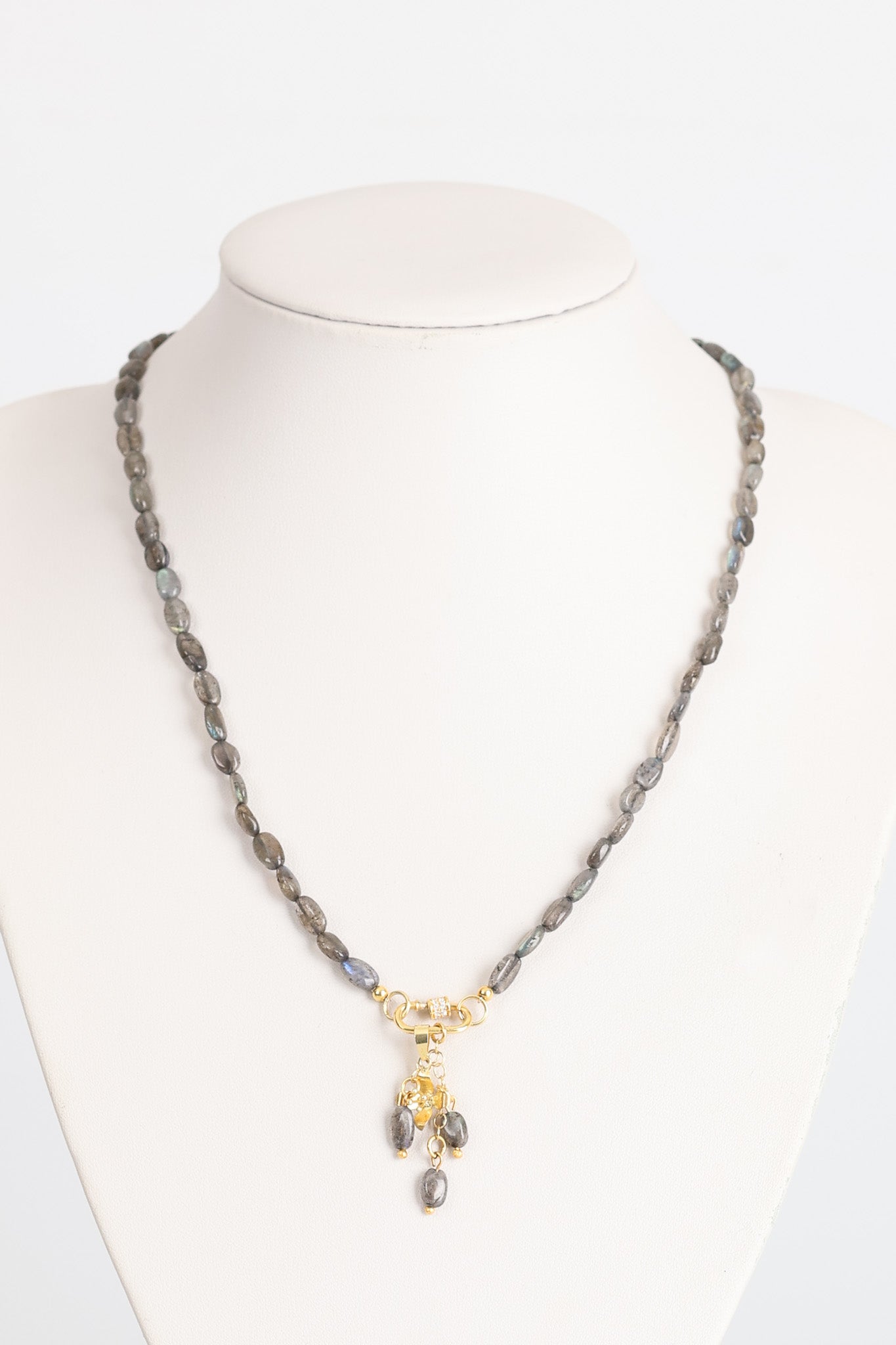 Laboratory Certified Labradorite Natural Stone 925 Sterling Silver Triple-Design Necklace