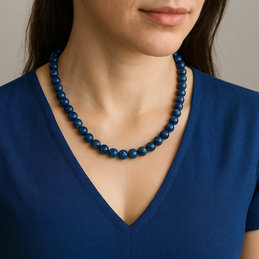 Laboratory Certified Lapis Lazuli 8 mm Natural Stone Necklace