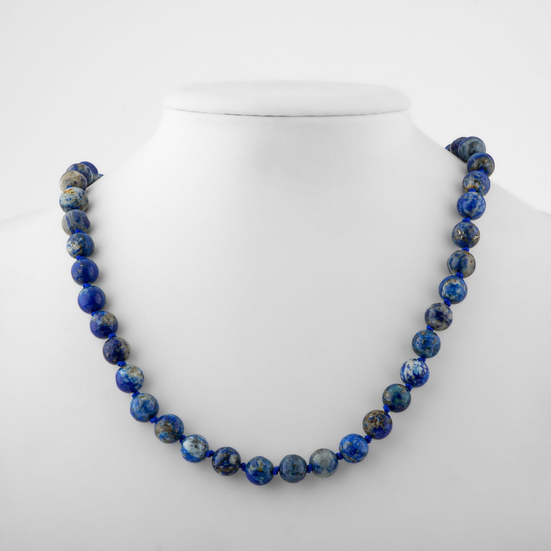 Laboratory Certified Lapis Lazuli 8 mm Knotted Natural Stone Necklace