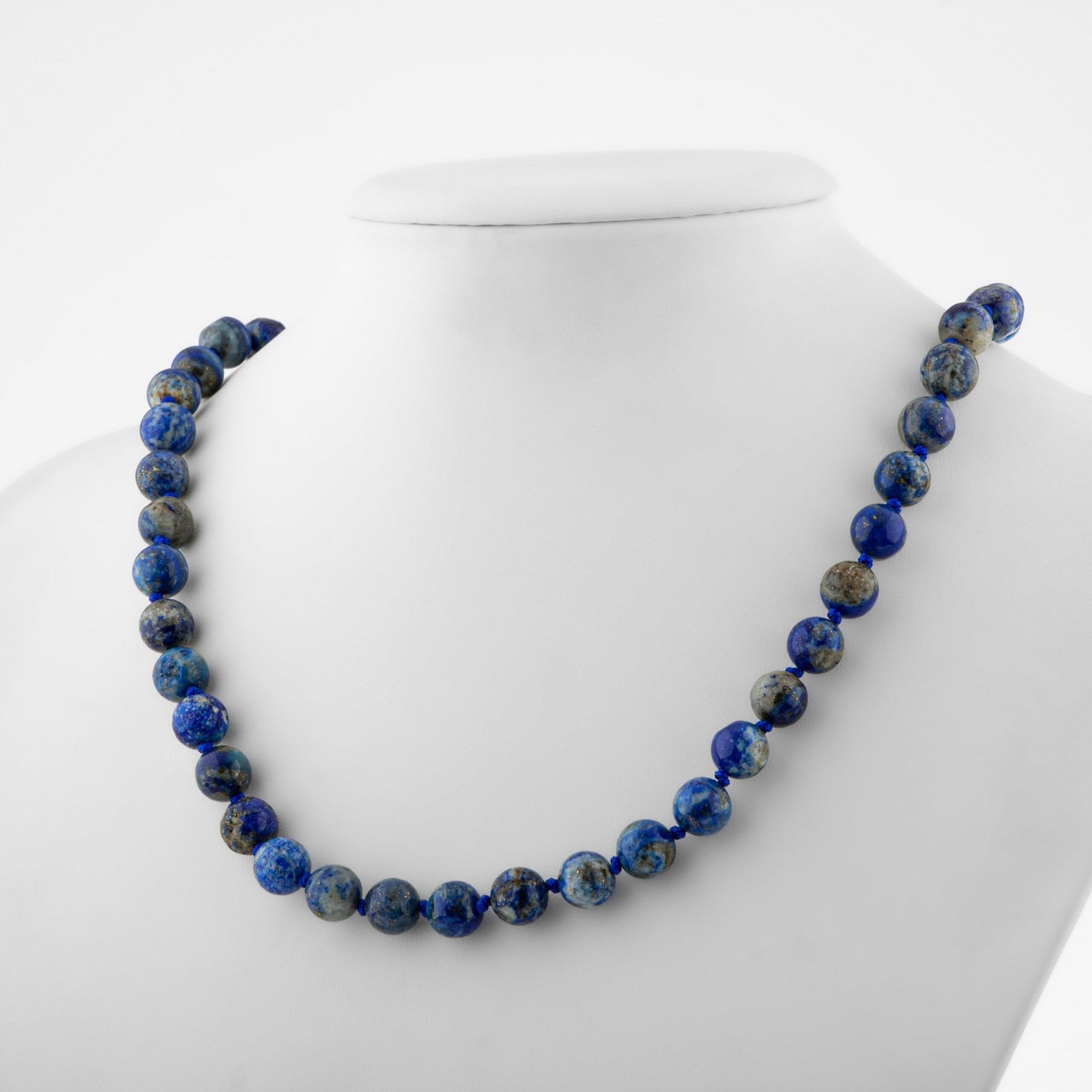 Laboratory Certified Lapis Lazuli 8 mm Knotted Natural Stone Necklace