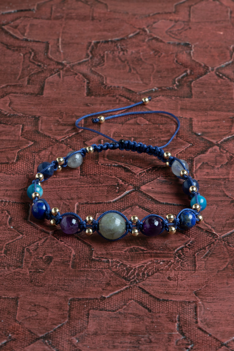 Laboratory Certified Amethyst, Labradorite & Apatite Natural Stone Bracelet