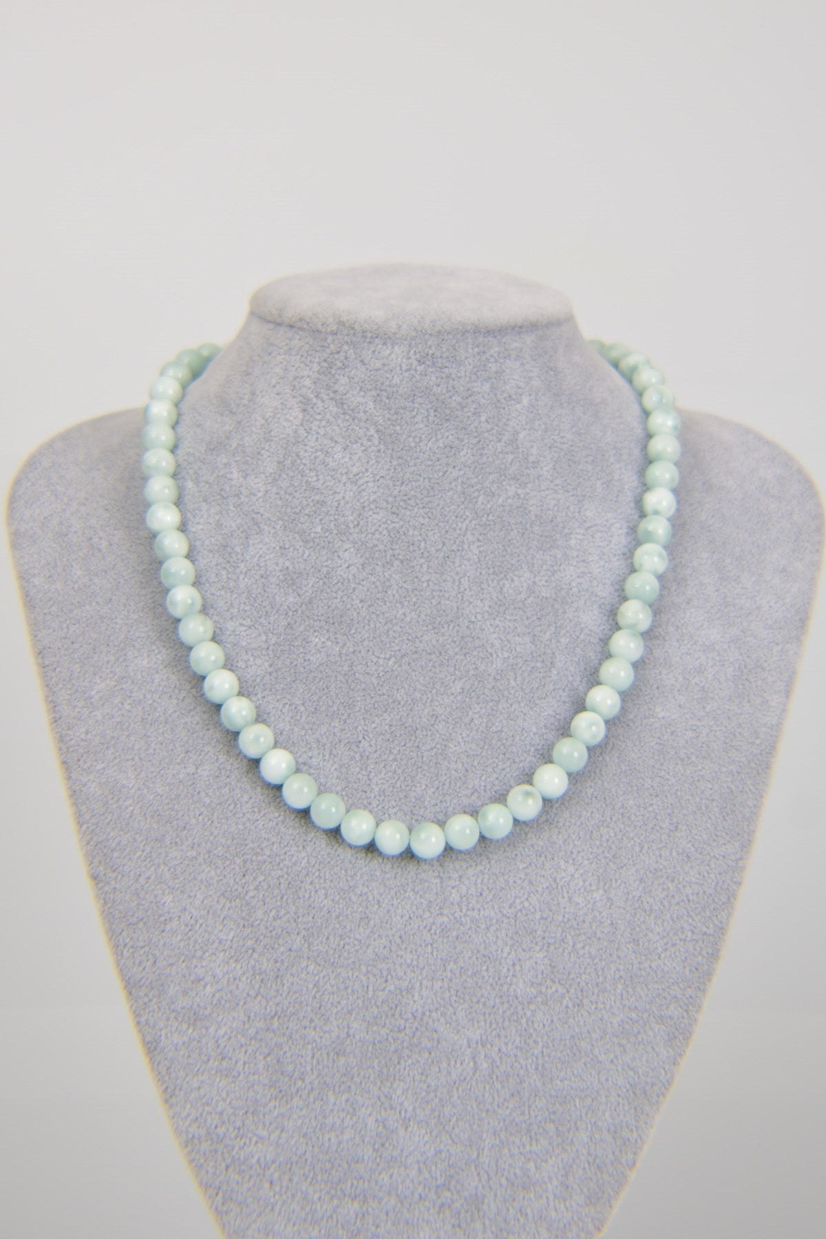 Laboratory Certified Larimar (Opal) 8 mm Natural Stone Necklace