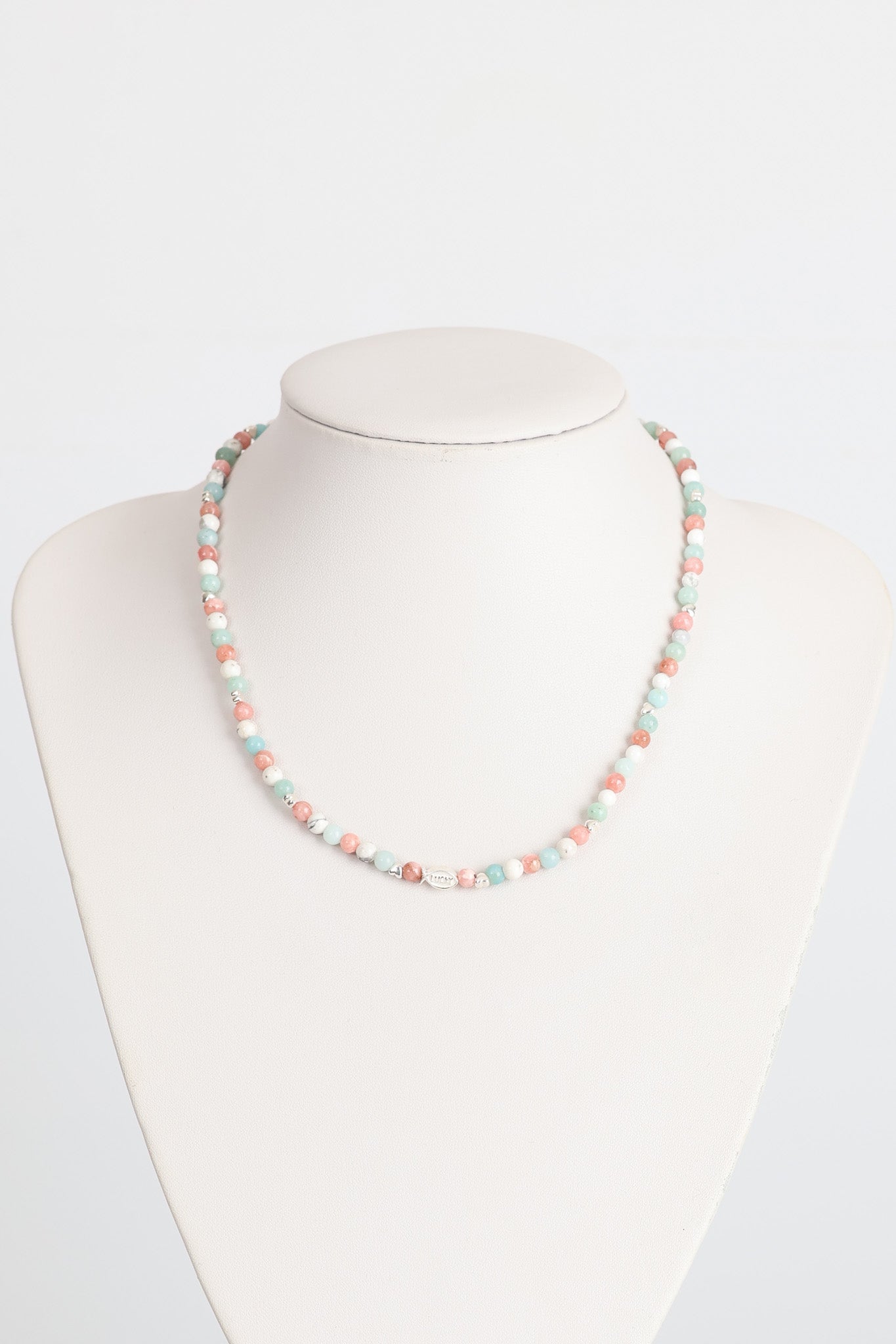 Laboratory Certified Larimar, Sunstone & Howlite Natural Stone 925 Sterling Silver Accent Necklace 4 mm