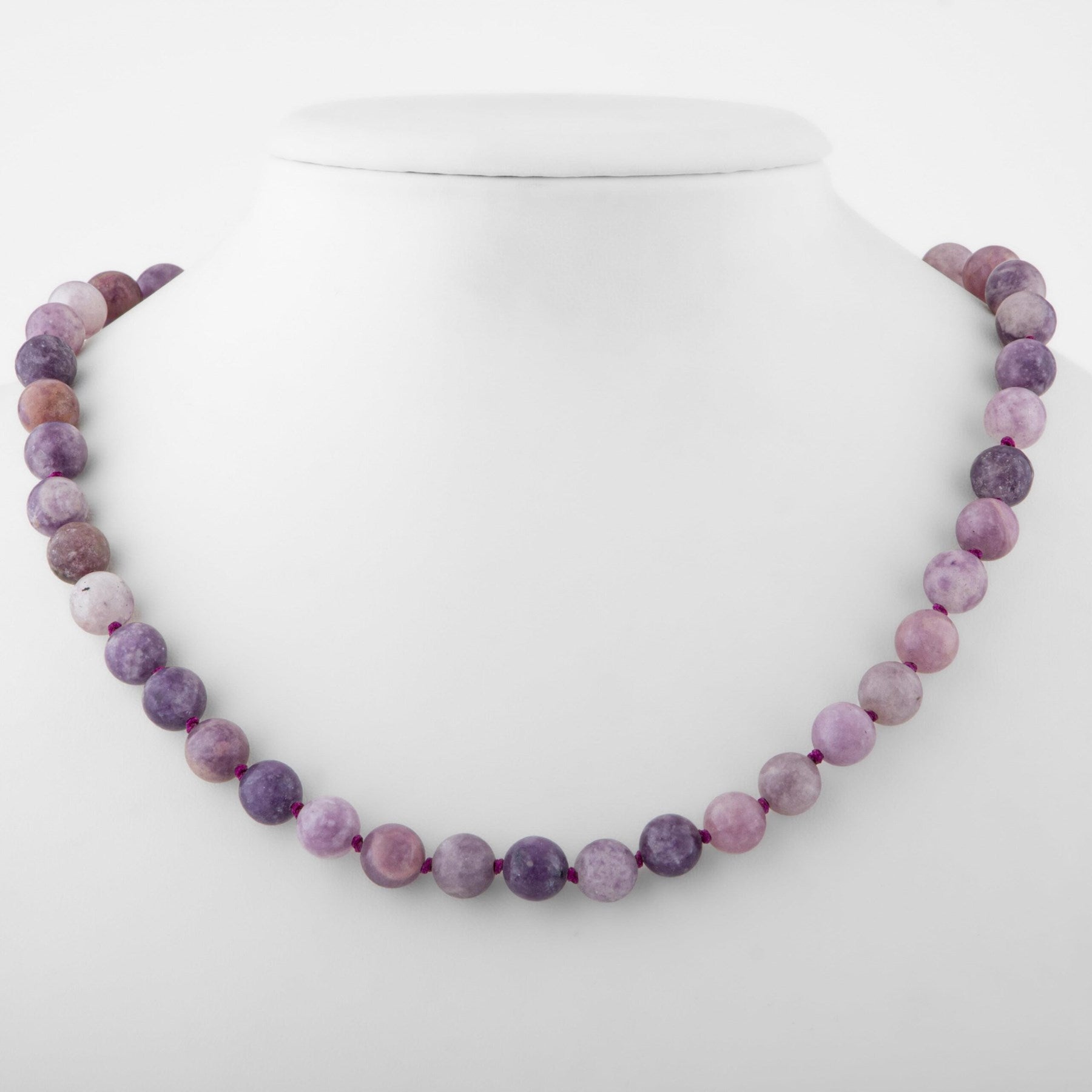 Laboratory Certified Lepidolite 8 mm Knotted Natural Stone Necklace