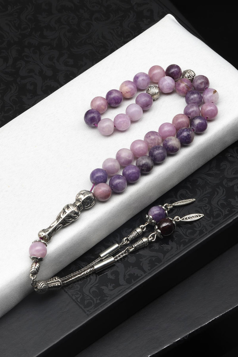Laboratory Certified Lepidolit Natural Gemstone Prayer Beads 8 mm