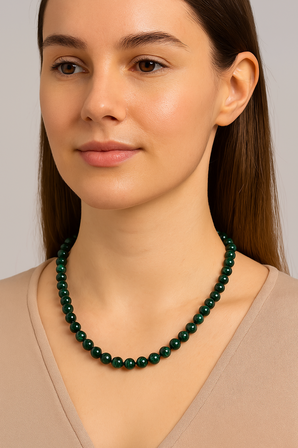 Laboratory Certified Malachite 8 mm Natural Stone Necklace
