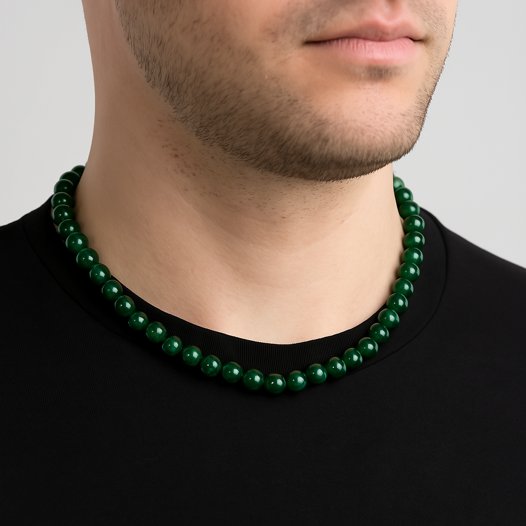 Laboratory Certified Malachite 8 mm Natural Stone Necklace