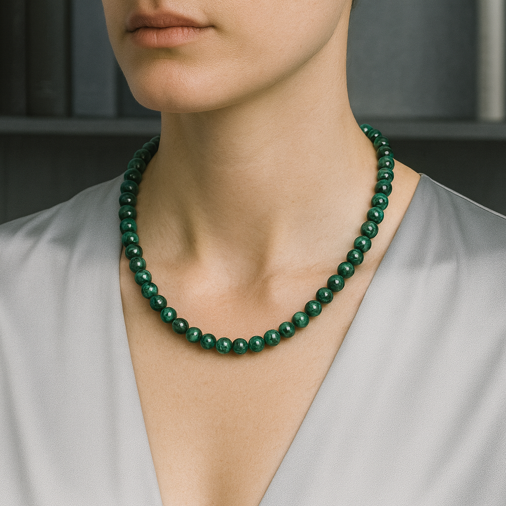 Laboratory Certified Malachite 8 mm Natural Stone Necklace