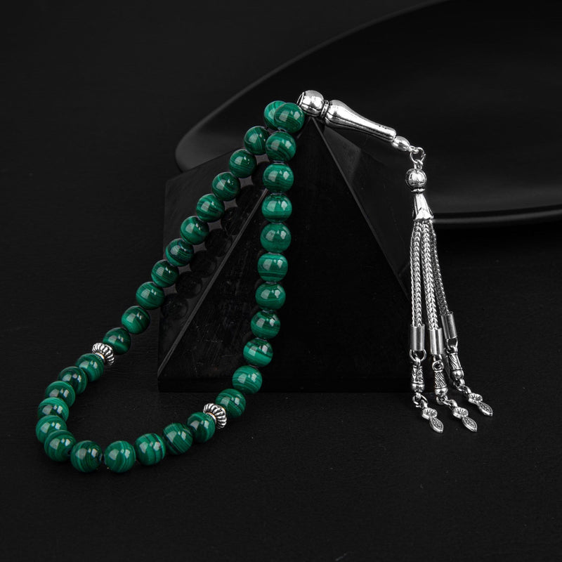 Laboratory Certified Malachite Natural Gemstone Prayer Beads 33-Bead – 8mm
