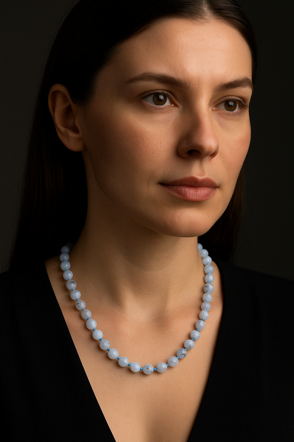 Laboratory Certified Blue Agate 8 mm Knotted Natural Stone Necklace