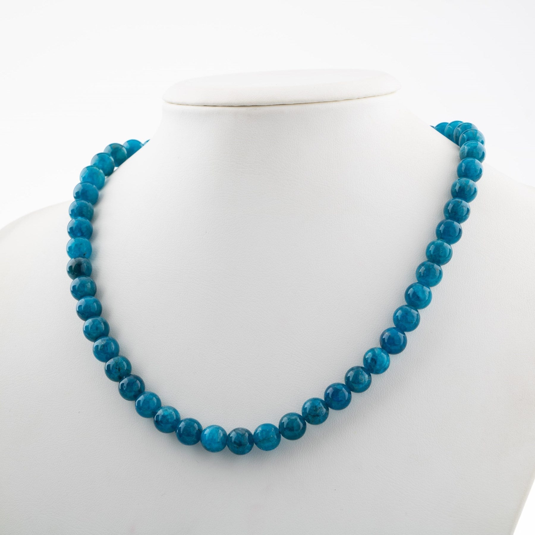 Laboratory Certified Blue Apatite 8 mm Natural Stone Necklace