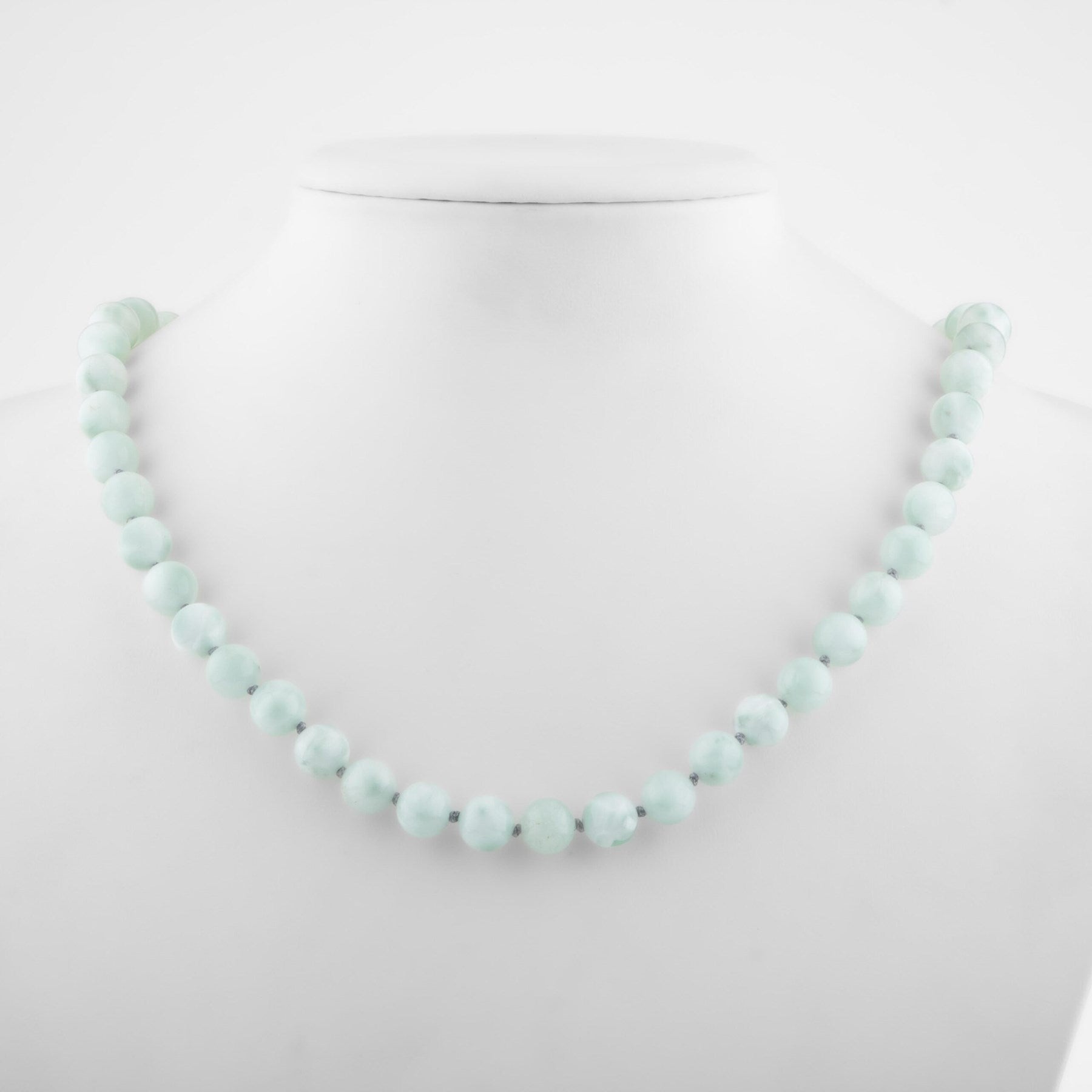 Laboratory Certified Blue Larimar (Opal) 8 mm Knotted Natural Stone Necklace