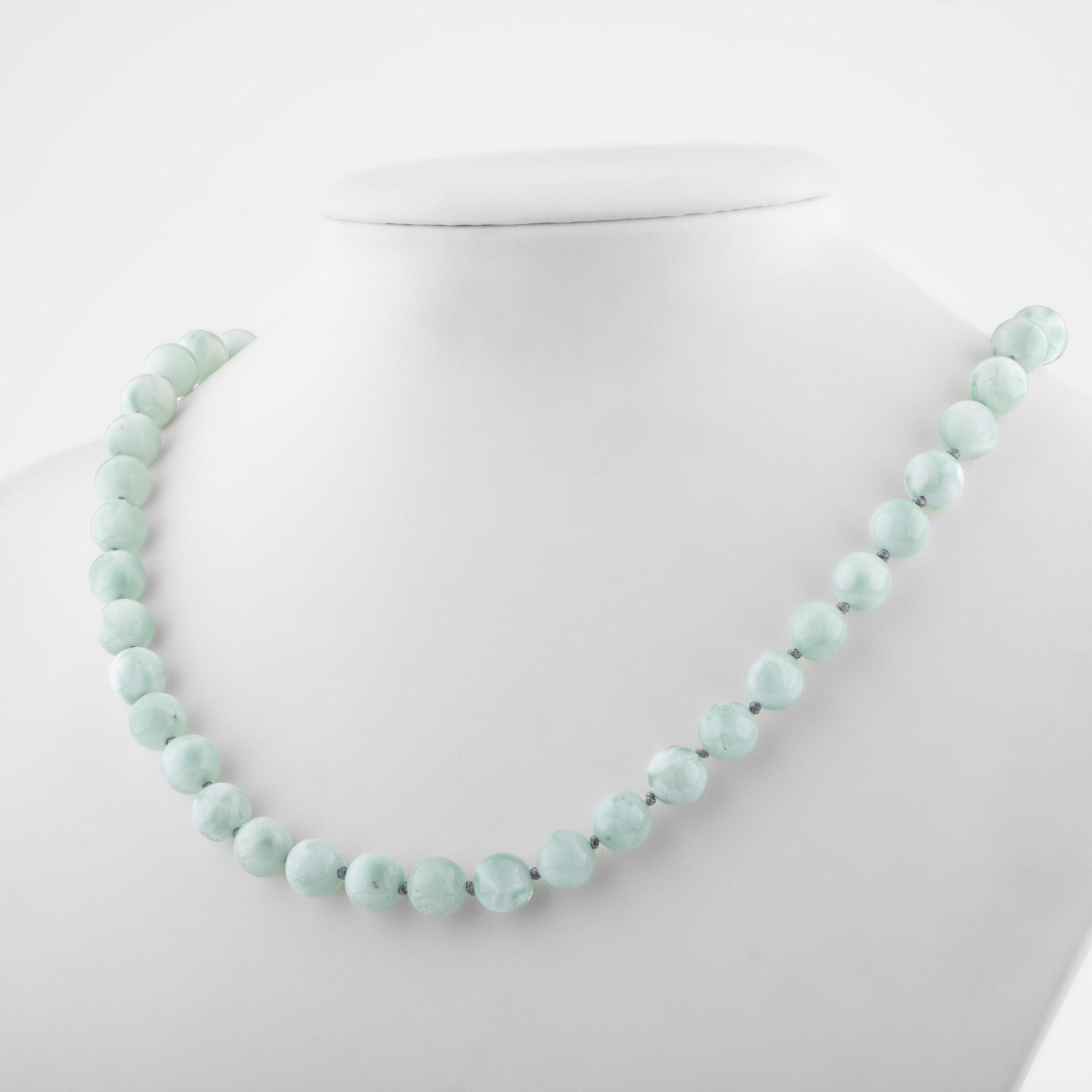 Laboratory Certified Blue Larimar (Opal) 8 mm Knotted Natural Stone Necklace