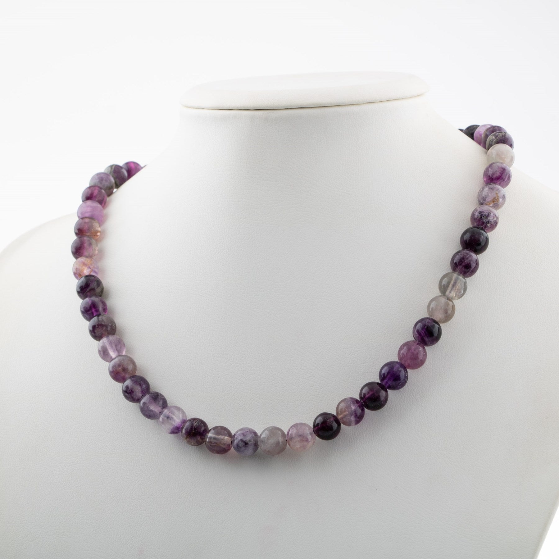 Laboratory Certified Purple Fluorite 8 mm Natural Stone Necklace