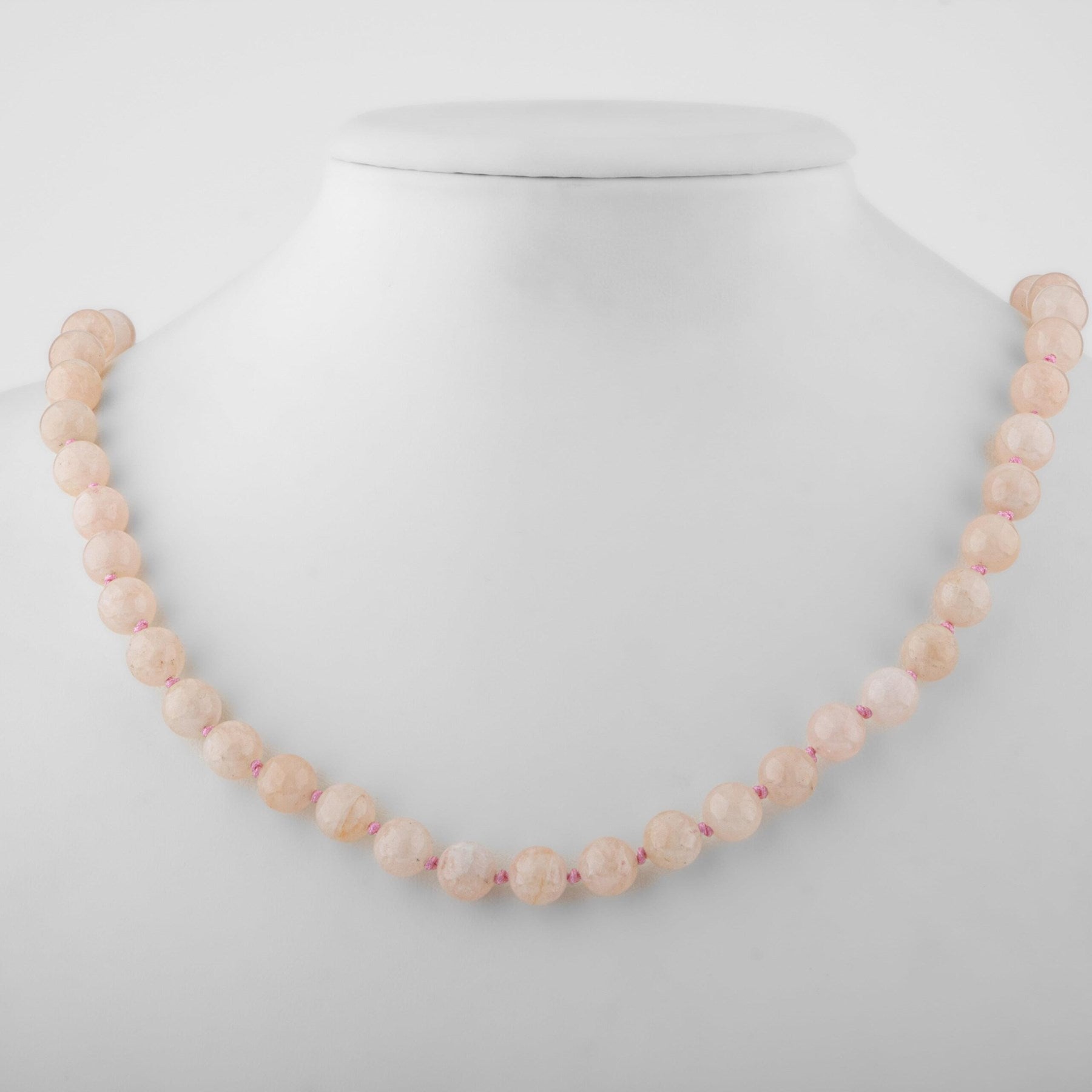 Laboratory Certified Morganite 8 mm Knotted Natural Stone Necklace